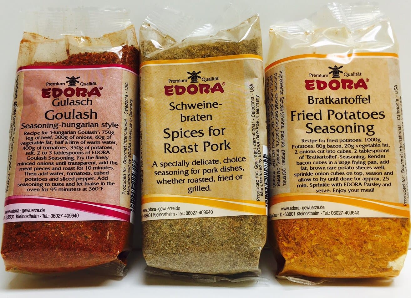 Edora Assorted Seasoning – Fried Potatoes Seasoning, Goulash, and Schweine-Braten Spices for Roast Pork