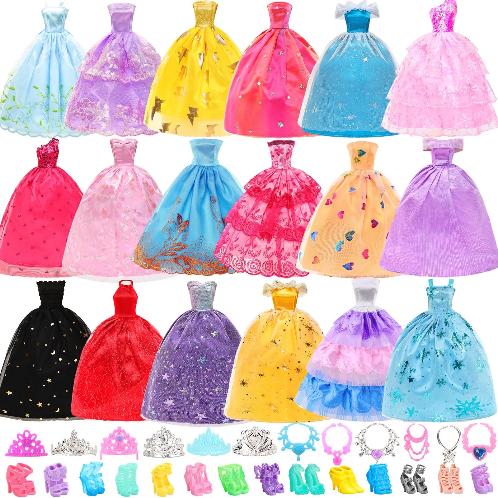 BARWA10 Pcs Dresses with 17 Accessories Handmade Doll Clothes and Accessories Wedding Gowns Party Dresses for 11.5 inch Girl Dolls