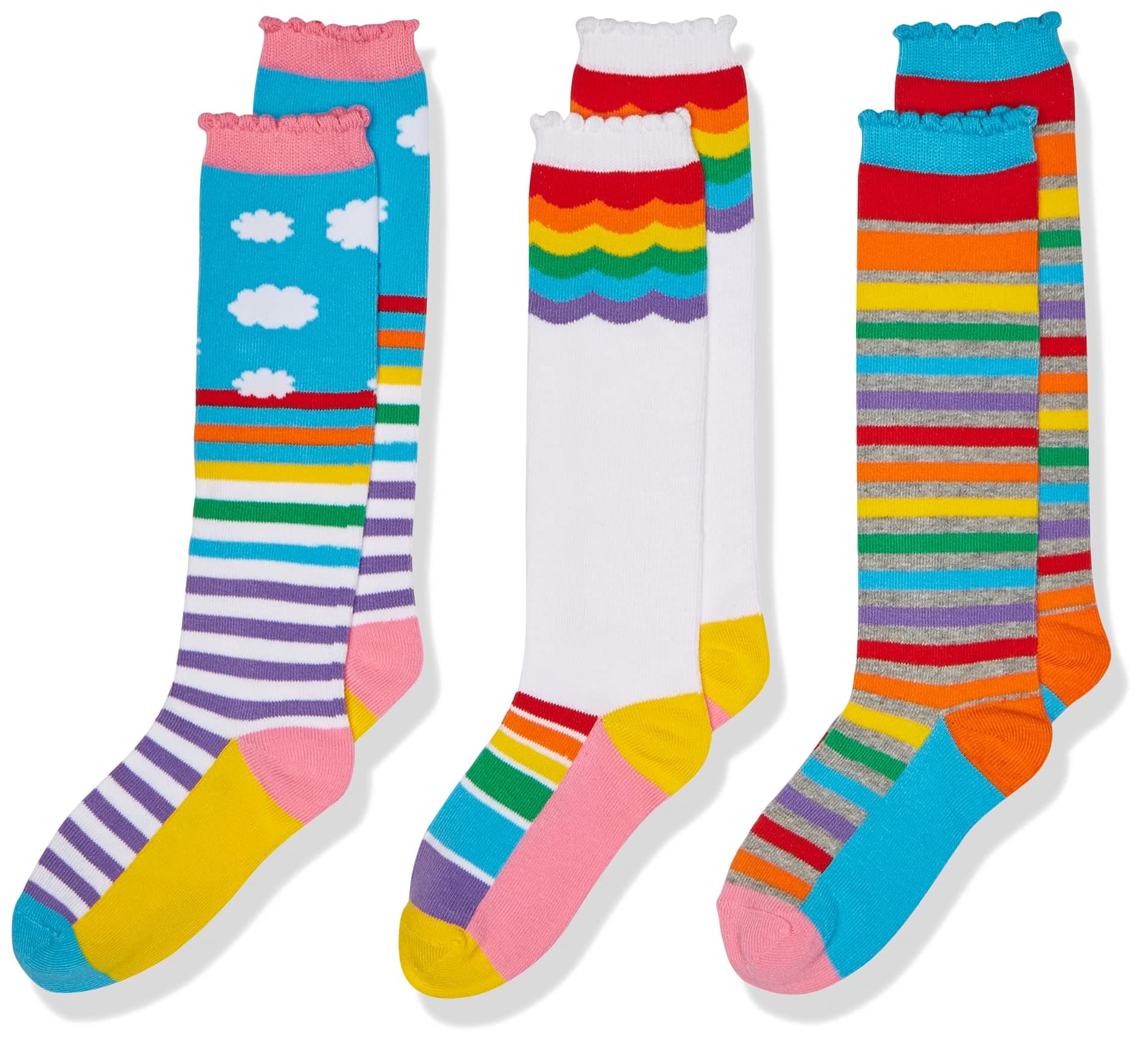 Girls' Little Colorful Rainbow Knee High Socks 3 Pair Pack