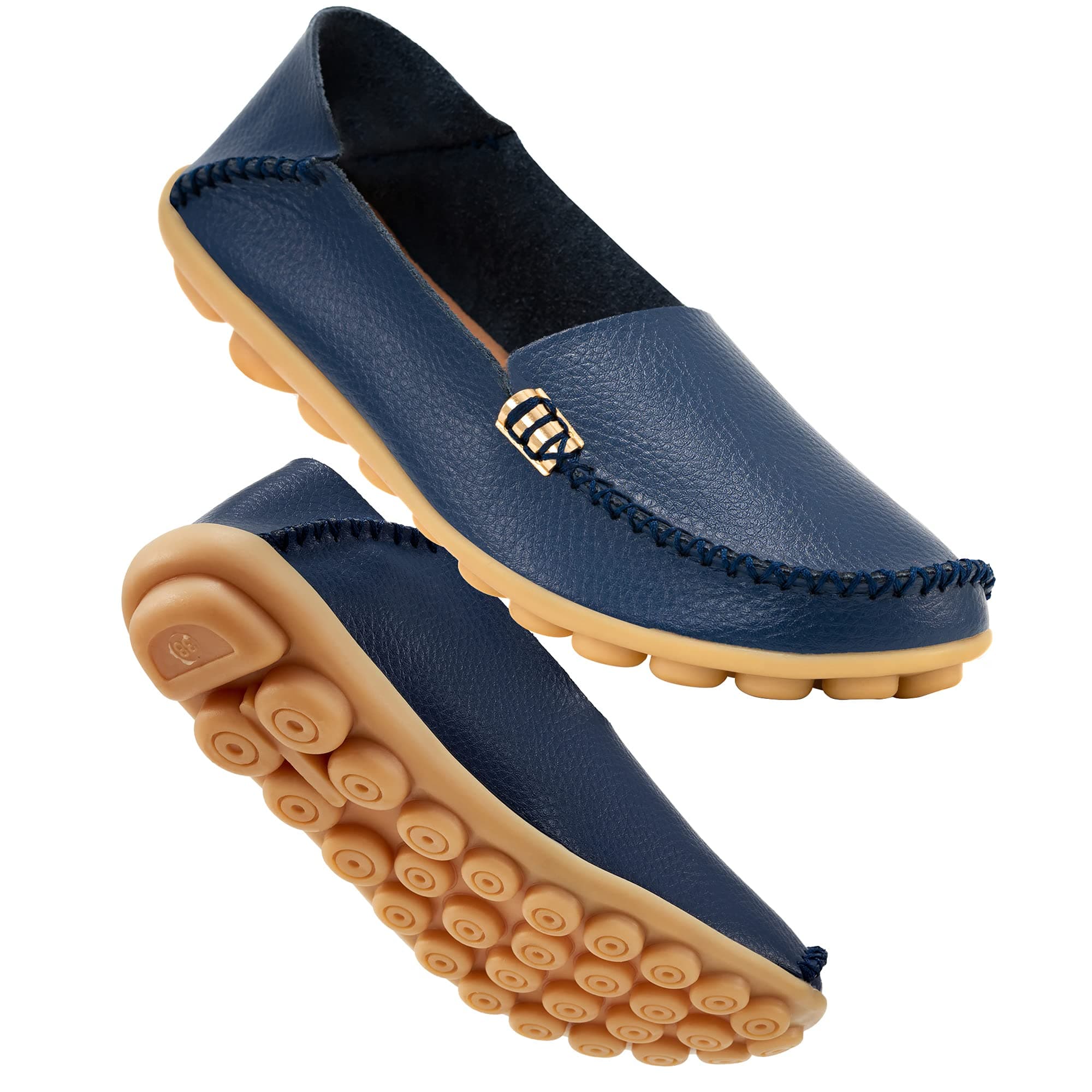 Women's Comfortable Leather Loafers Casual Round Toe Moccasins Wild Driving Flats Soft Walking Shoes Women Slip On