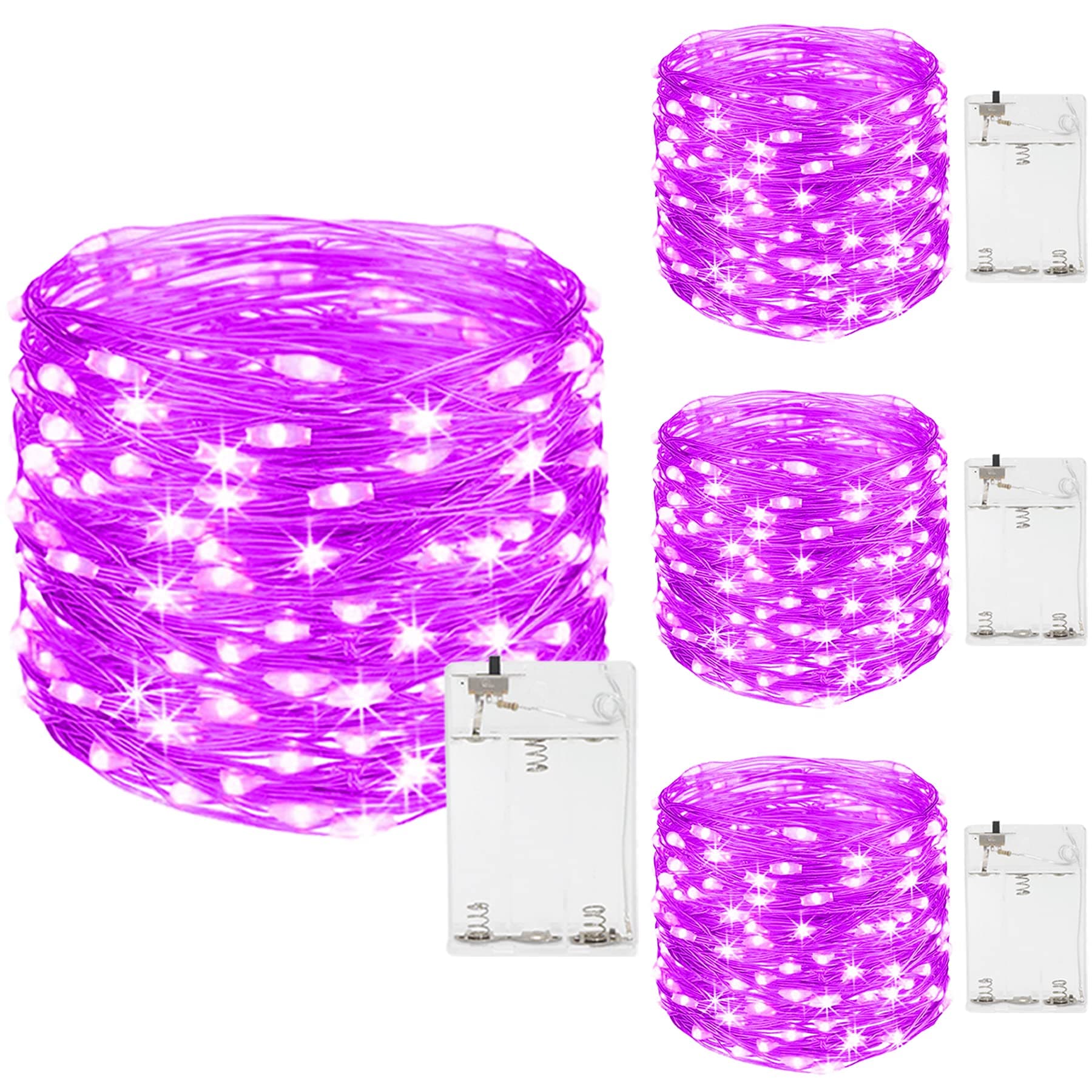 ITICdecor Halloween Purple Fairy Lights 4 Pack 50LED Battery Operated String Lights Waterproof Outdoor Indoor Halloween Decorative Lights for Garden Patio Bedroom Party