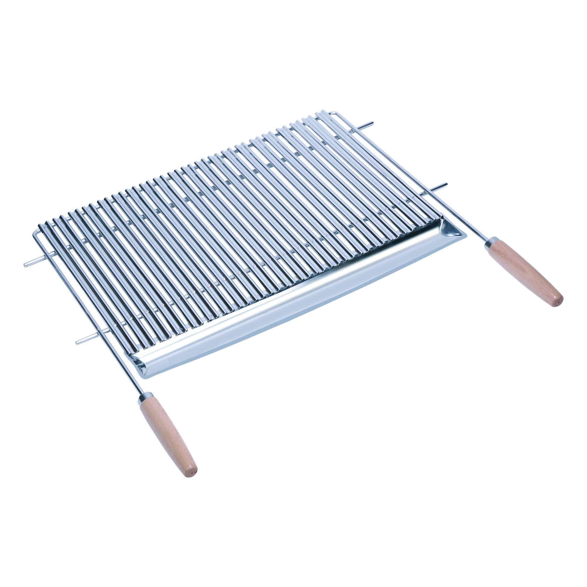 Sauvic02790 60 x 44 cm 18/8 Cut-Out V-Shaped Stainless Steel Grill Rack with Wooden Handles - Silver