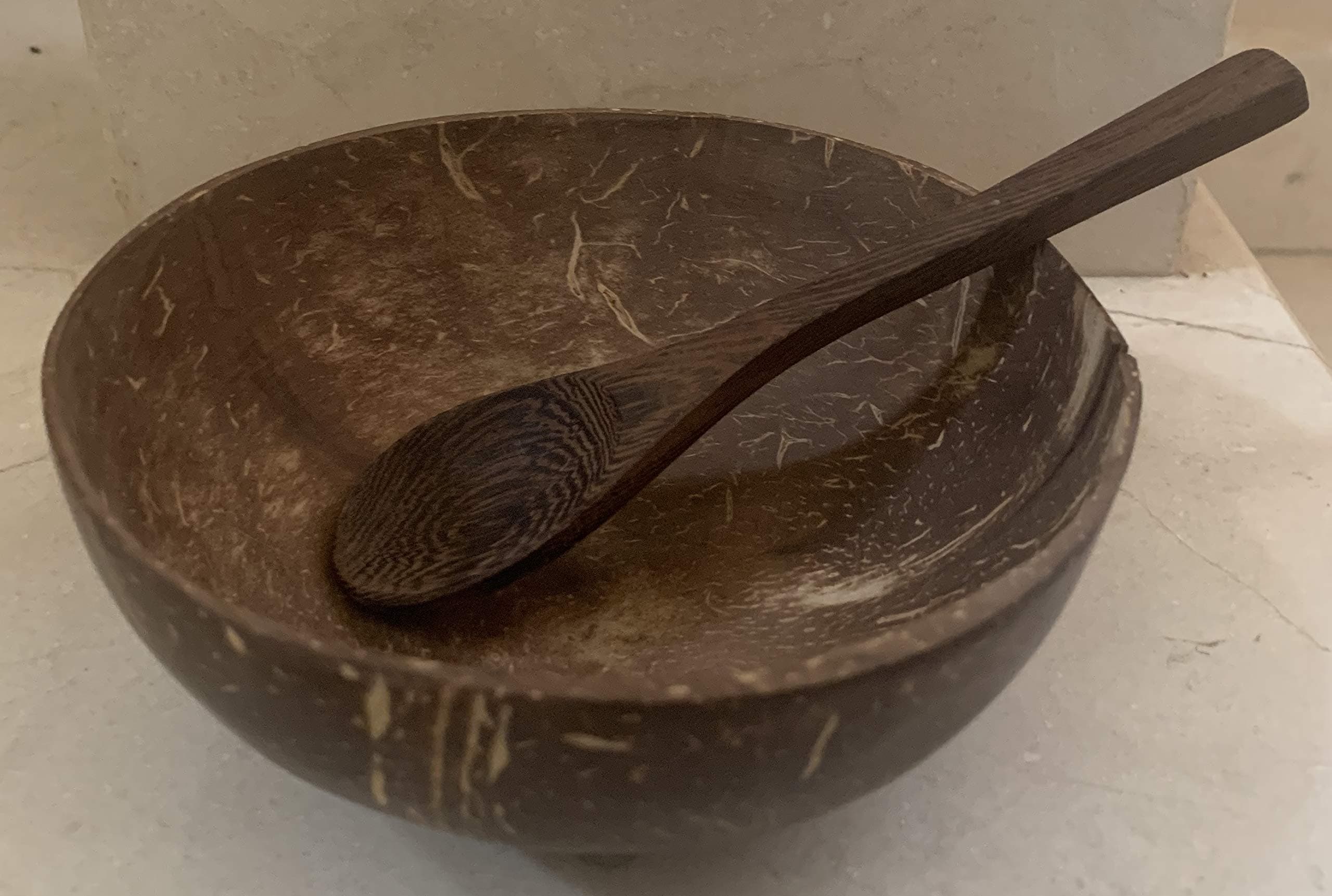 UOwnCalmness 100% Free therapeutic Natural Himalayan Stone with Natural, Grade A - Acai Coconut Shell Bowl with Exotic Ebony color Coconut Wood spoon set