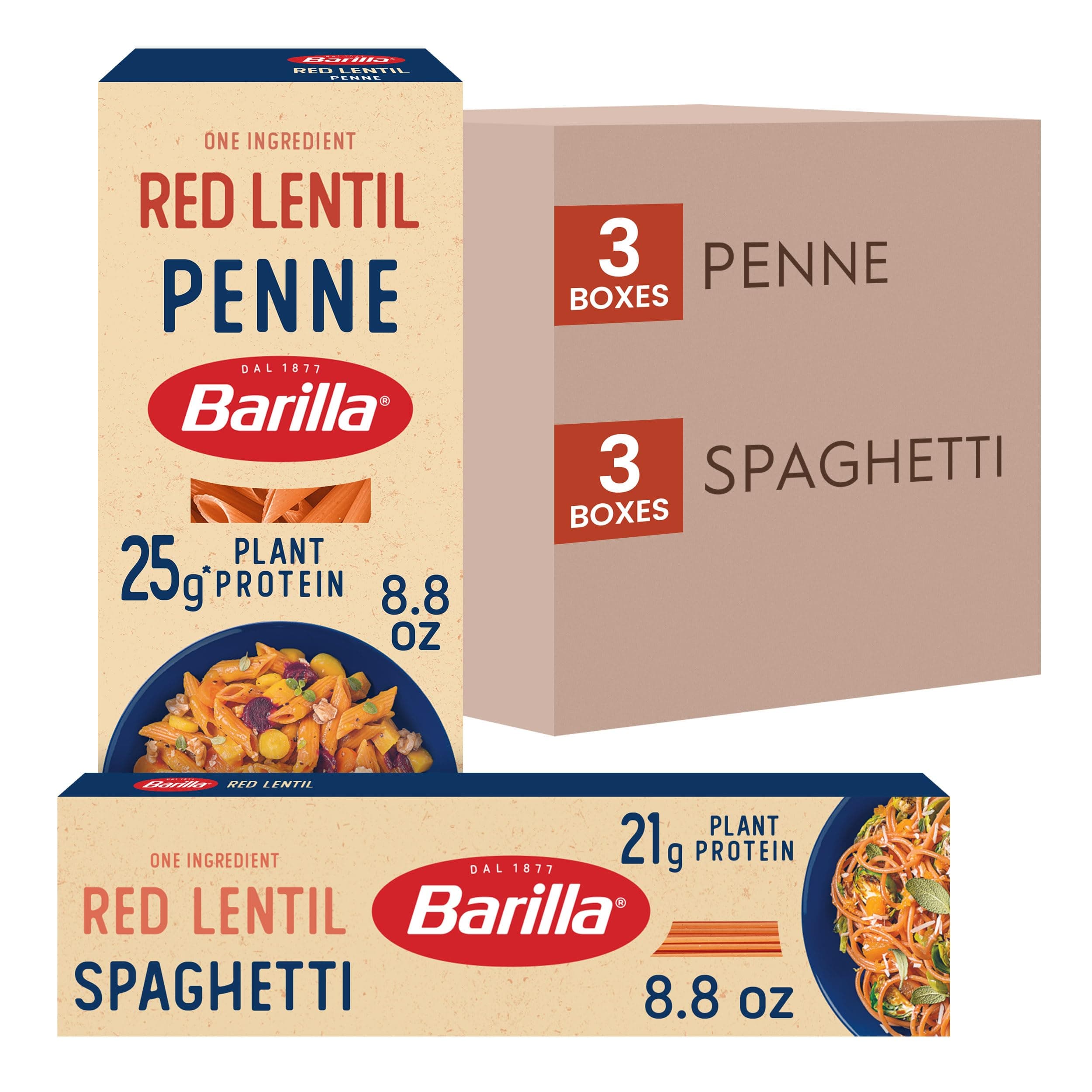 Red Lentil Spaghetti & Penne Pasta Variety Pack, 8.8 oz (Pack of 6) - Gluten Free, Non GMO & Kosher - Plant Based Protein