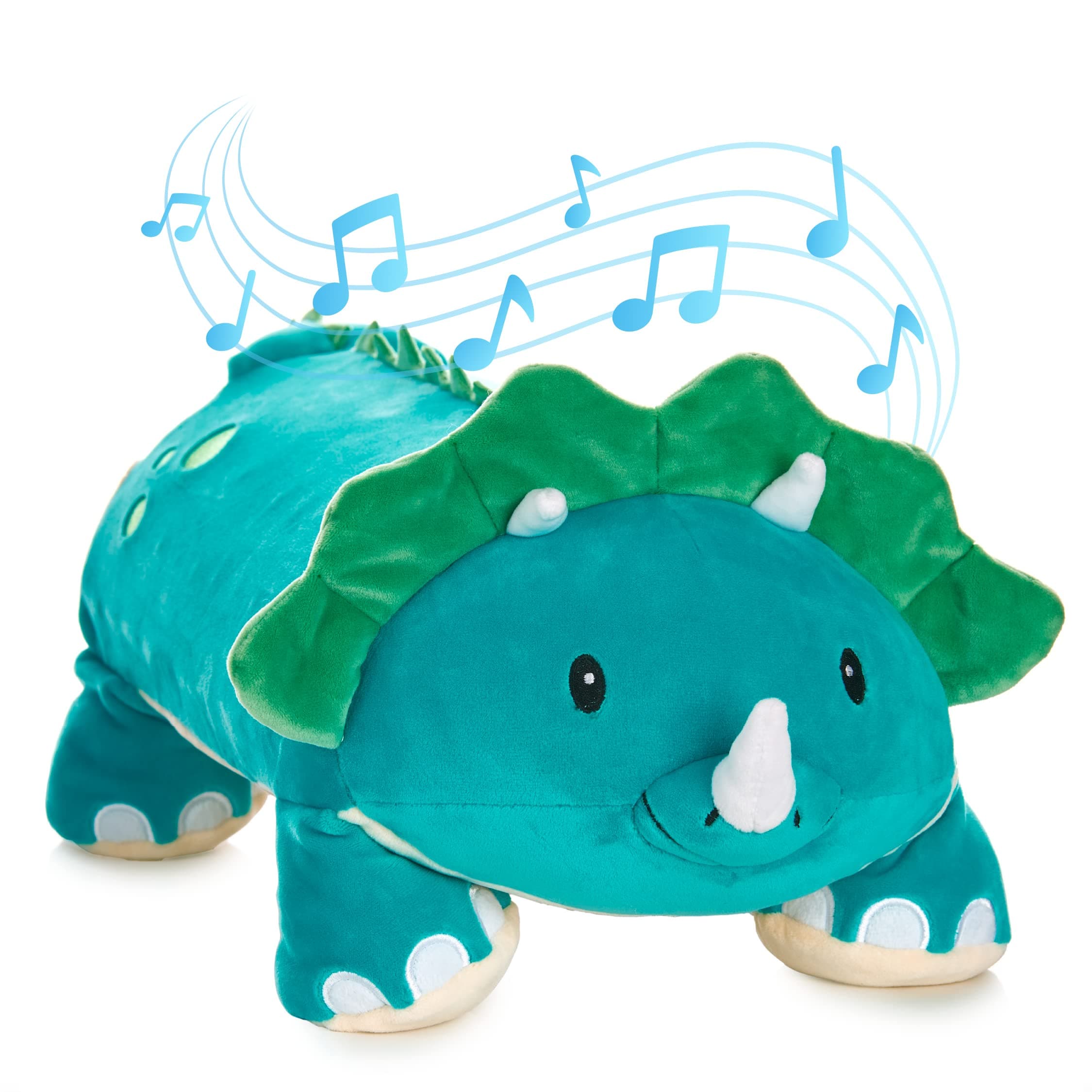 Memory Foam 15” Pillow Plush with Wireless Headphone Speakers Imbedded to Play Music, Videos, or Soothing White Noise only Audible to Child Holding The Pillow - Rory The Triceratops