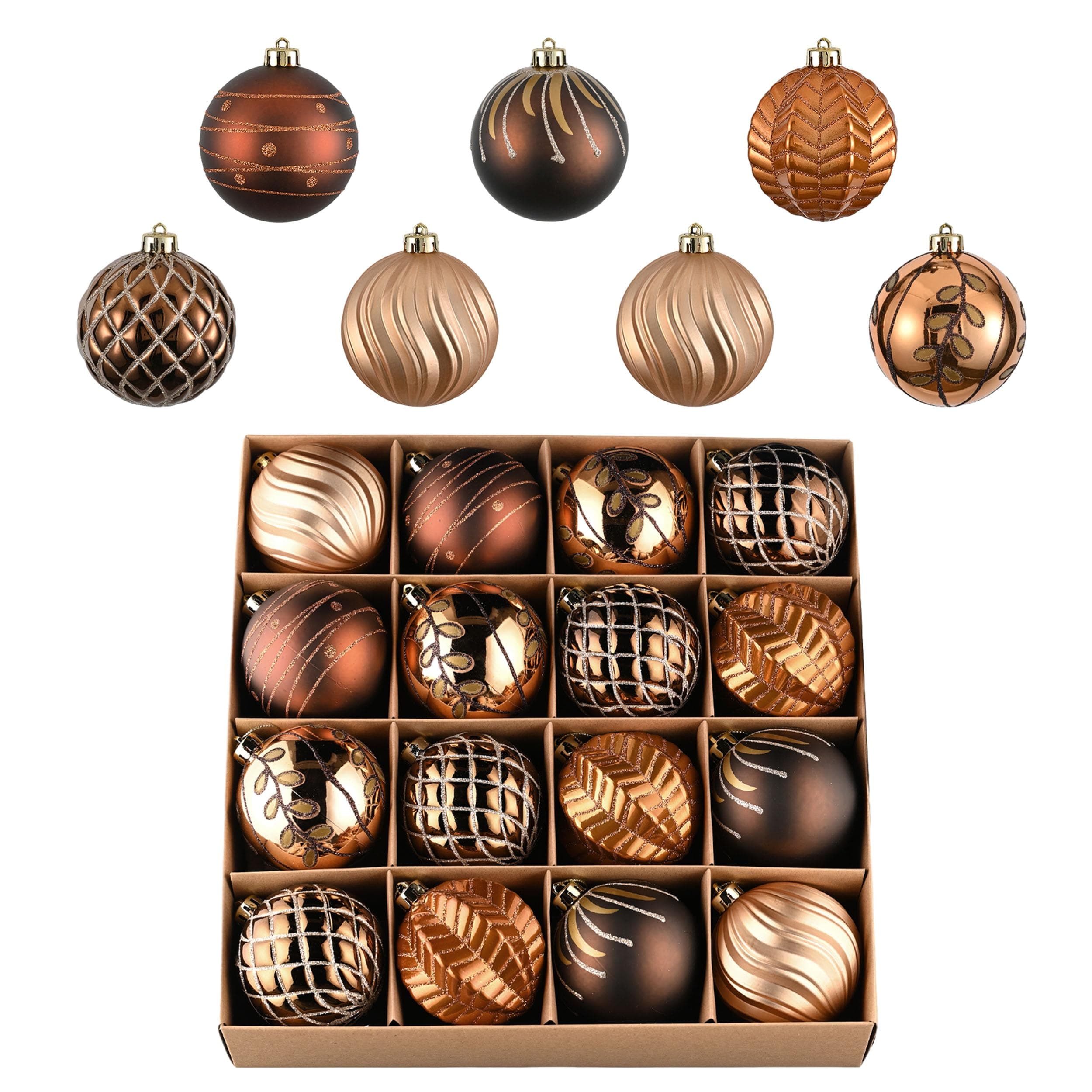 Valery Madelyn Christmas Ornaments Set, 16ct Bronze Copper and Gold Shatterproof Christmas Tree Decorations Ball Ornaments Bulk, 3.15 Inches Elegant Hanging Ornaments for Xmas Trees Decor