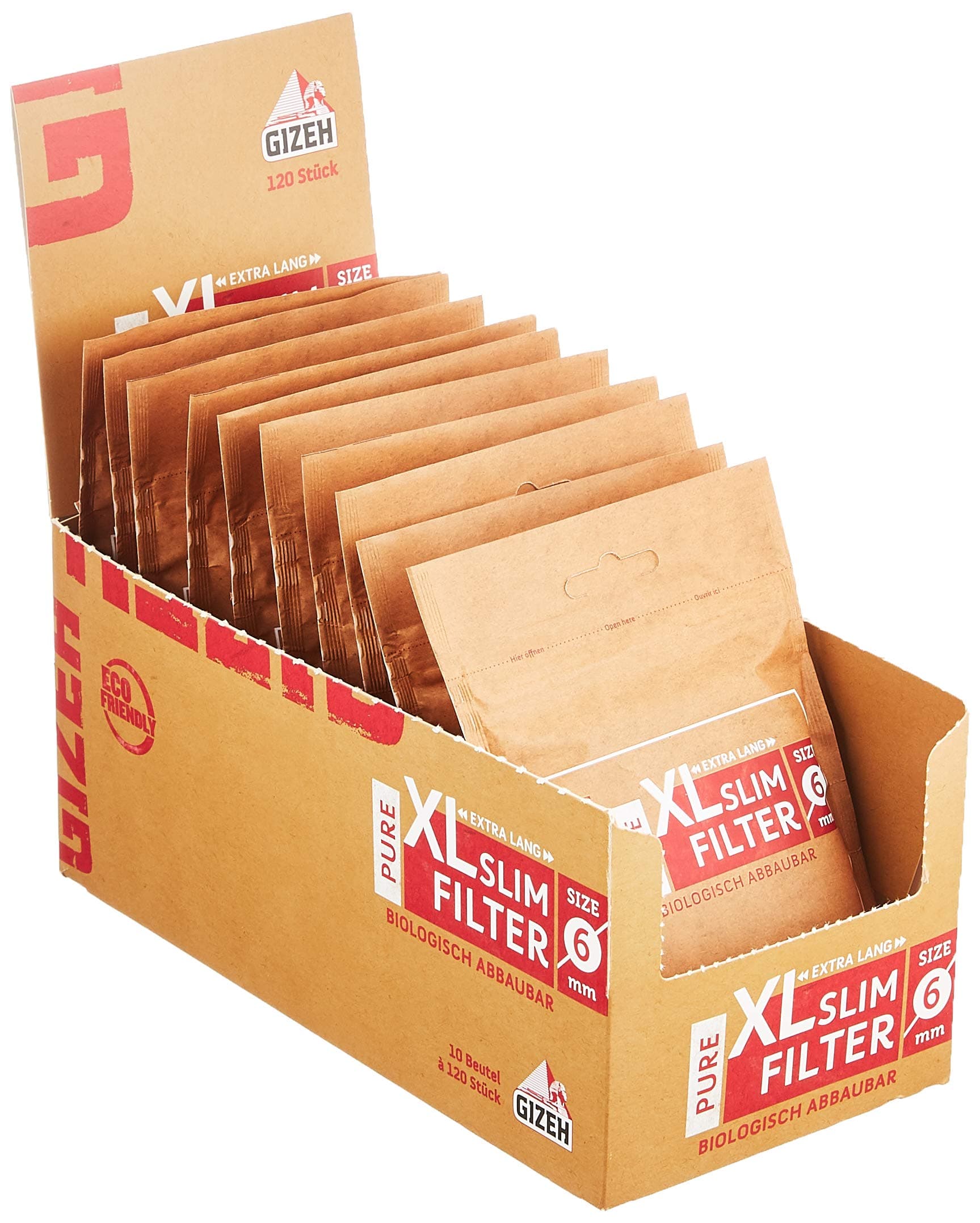 Gizeh Pure XL Slim Filter 10 Bags, 120 Filters, 6 mm, Yellow (415925015)