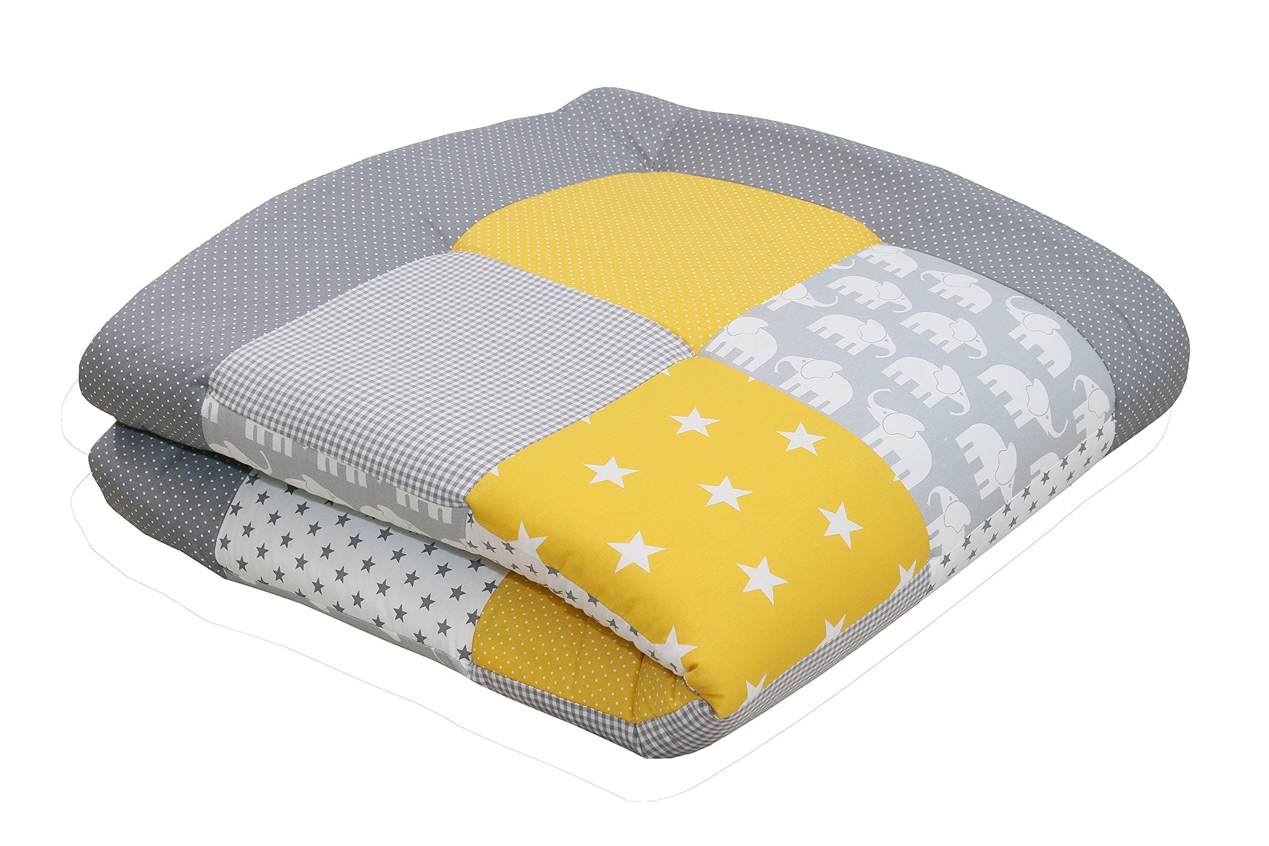 ULLENBOOM ® Baby playmat – Yellow Elephants (100 x 100 cm Baby Comforter Blanket, Great in The Pushchair or as a playmat; Motifs: Stars)