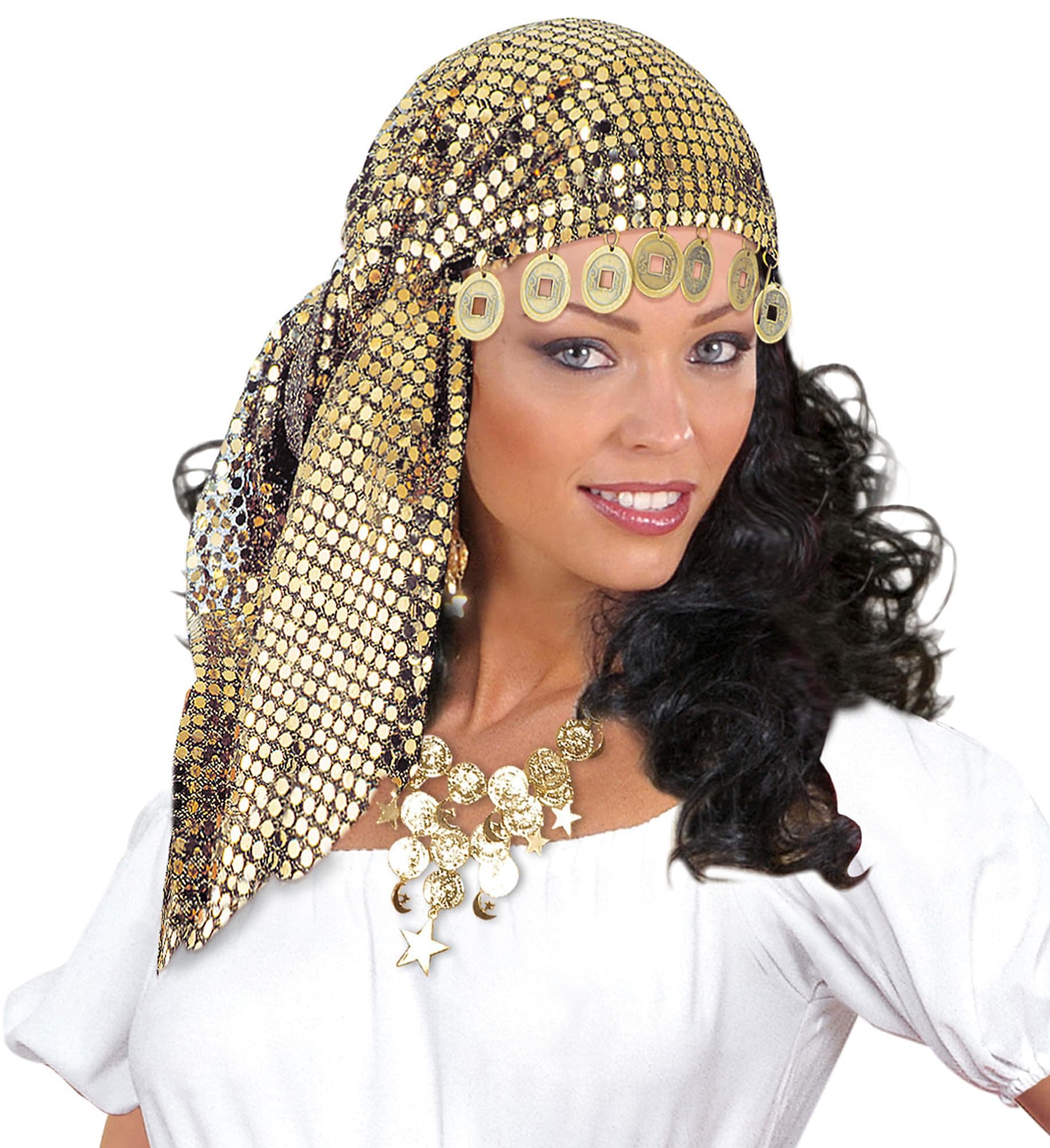 Widmann Sequin Gipsy Headdress With Coins Gold