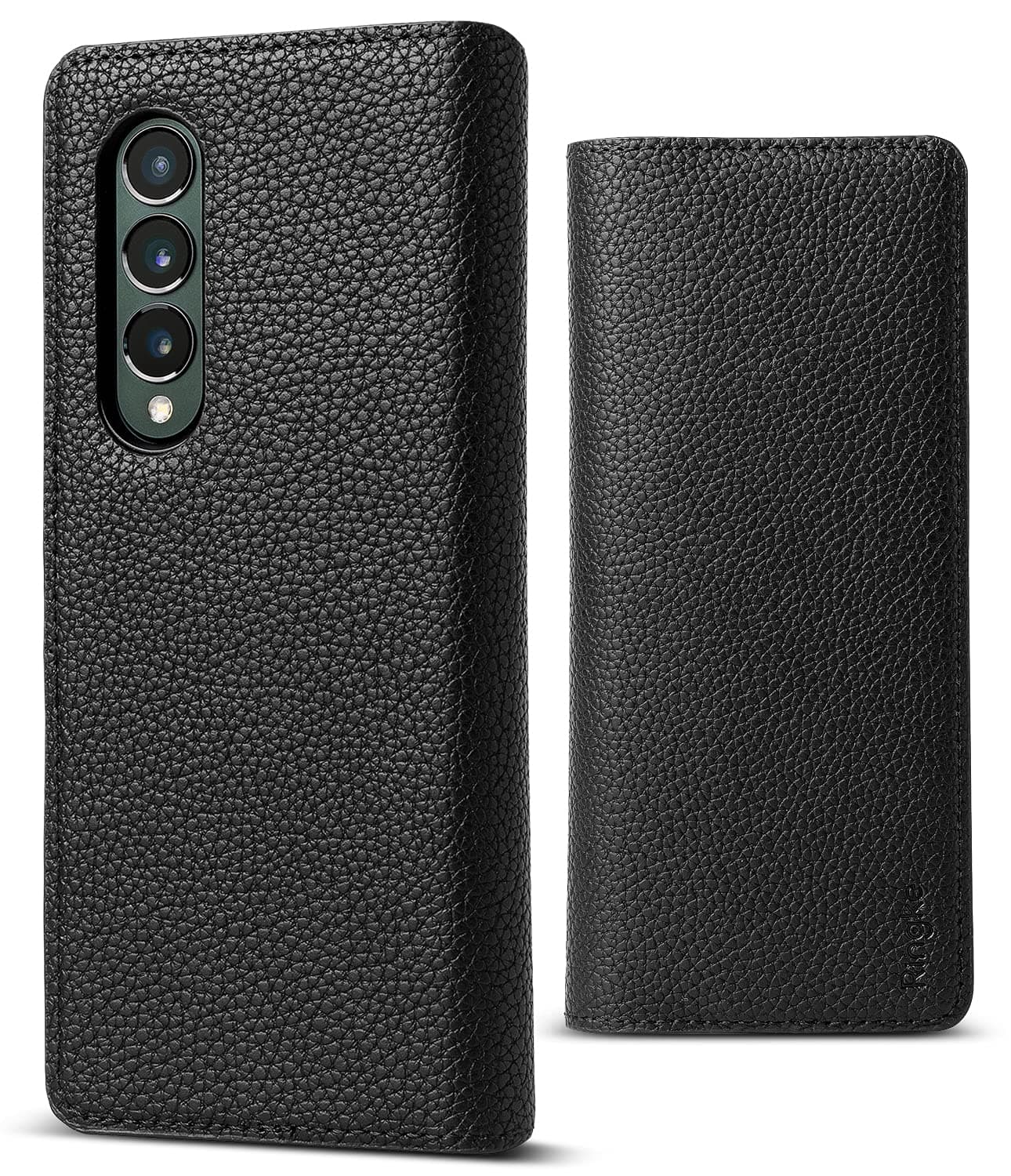 Ringke Folio Signature Standard Compatible with Samsung Galaxy Z Fold 3 Case, Handcrafted Premium PU Leather Flip Wallet Phone Cover with Card Slot - Black