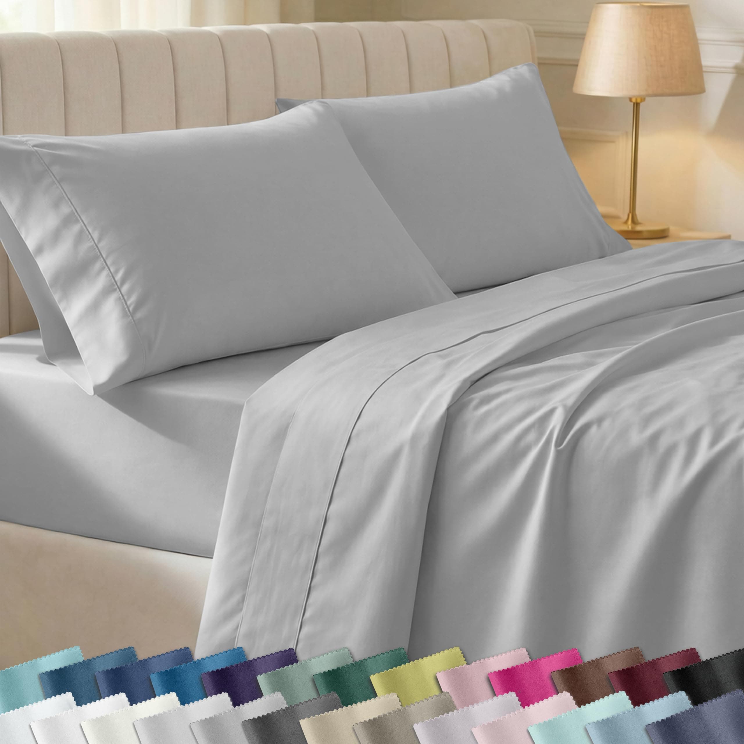 California Design Den Queen Sheets Set - Soft 400 Thread Count Sateen, Natural 100% Cotton Sheets, Deep Pockets with All Around Elastic for a Snug Fit, Durable Bedding Set - Light Grey