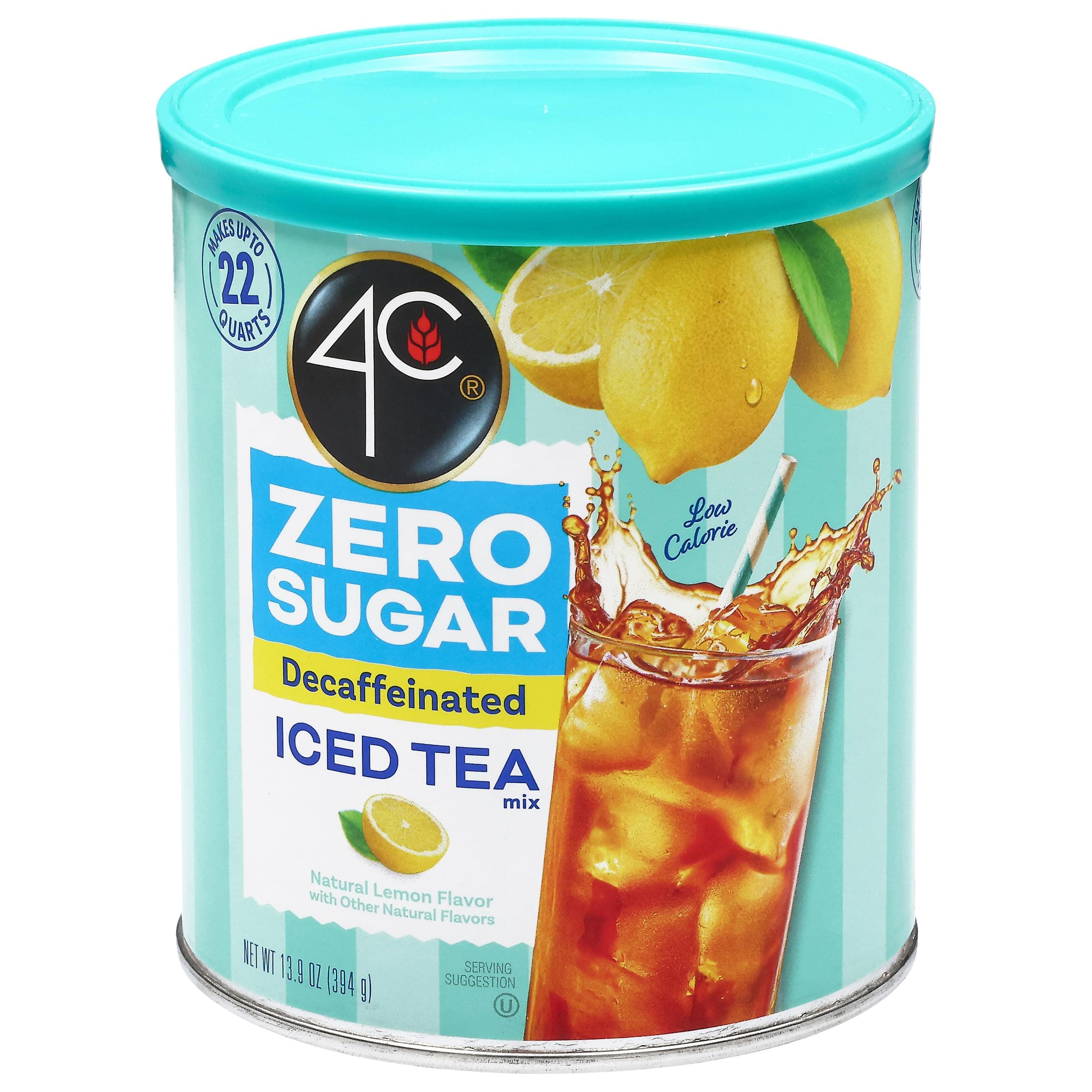 4C Zero Sugar Powdered Drink Mix Cannisters, Zero Sugar Decaffeinated Iced Tea, 22 Quarts, Family Sized Cannister, Low Calorie, Thirst Quenching Flavors (Decaf Iced Tea, 13.9 Ounce (Pack of 1))