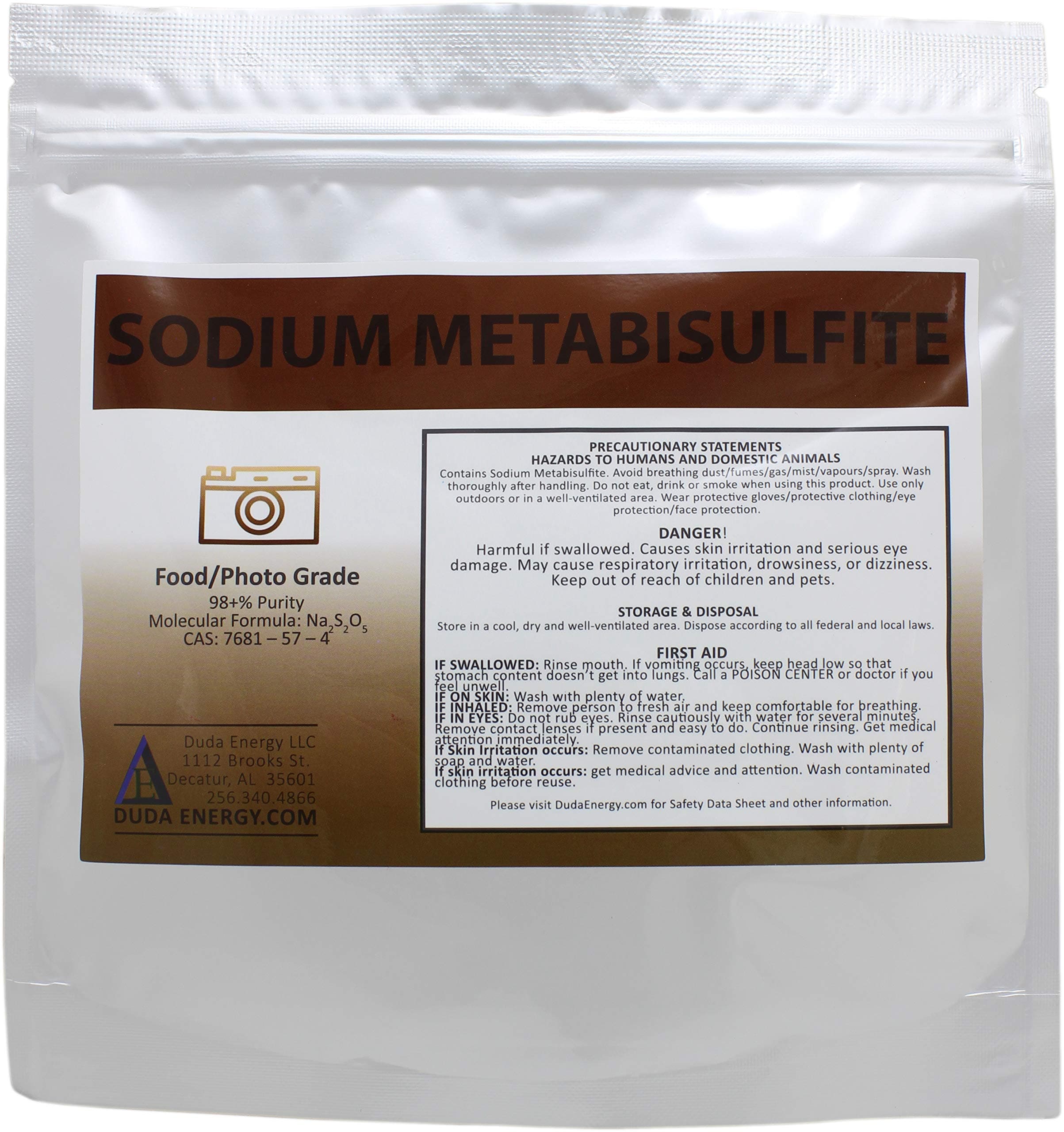 Duda Energy meta08f Sodium Metabisulfite Food Grade/Photo Grade 98.6+% Purity White Granular Solid Crystals, 8 oz.
