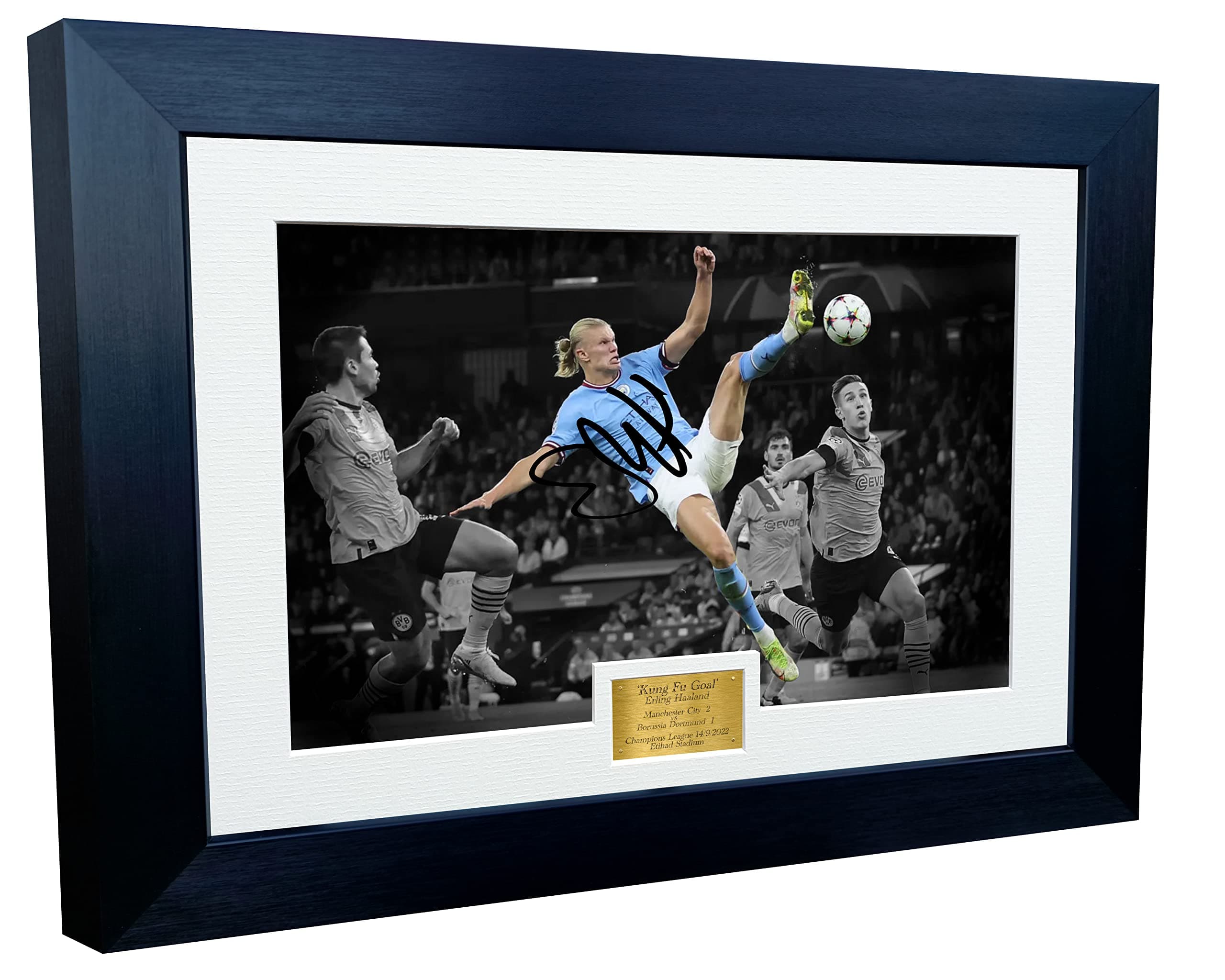 12x8 A4 Erling Haaland Manchester City KUNG FU GOAL Autographed Signed Photo Photograph Picture Frame Football Soccer Poster Gift