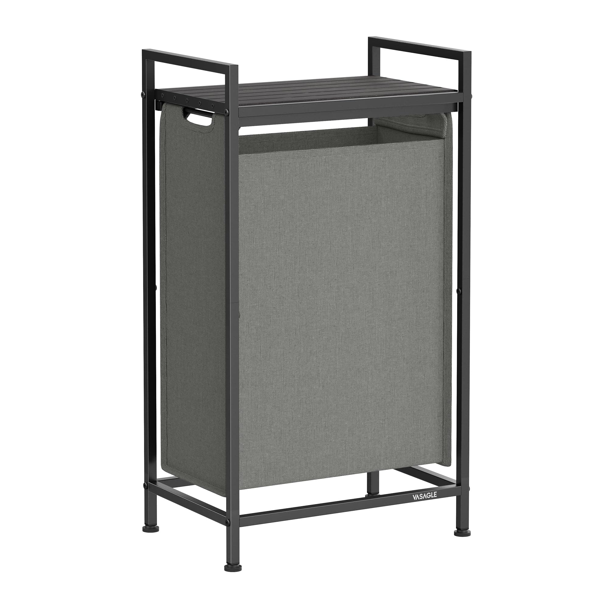 VASAGLE Laundry Hamper, Slim Laundry Basket, Laundry Sorter with A Pull-Out and Removable Bag, Shelf, Metal Frame, 12.7 Gallons (47 L), 16.5 x 11 x 29.5 Inches, Slate Gray and Charcoal Gray UBLH001G01