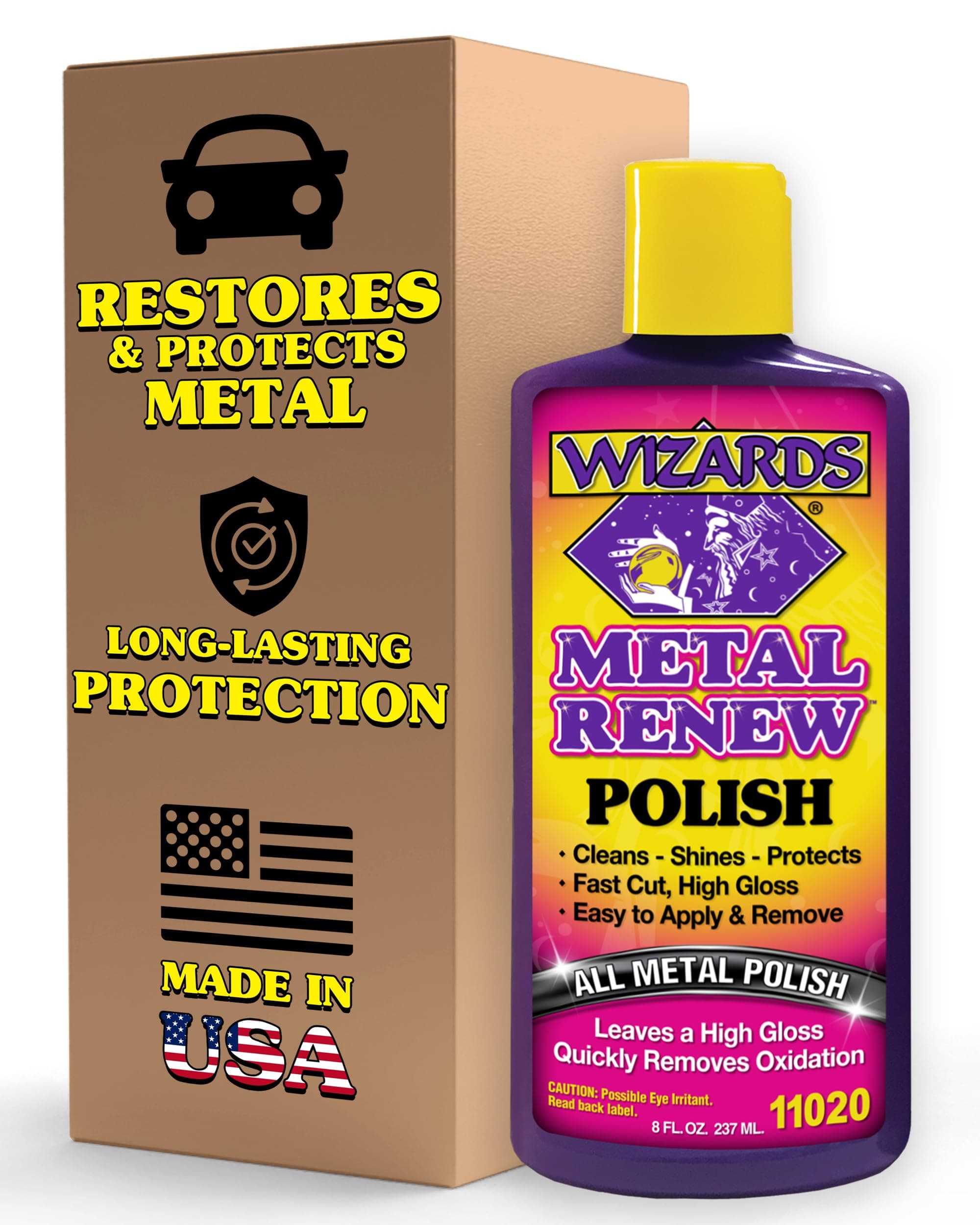 Wizards Metal Polish Cream Metal Renew - Cleans, Shines and Protects All Metals - Cream Fast-Cut Polish and Stainless Steel Cleaner - High Gloss Metal Polish - 8 oz