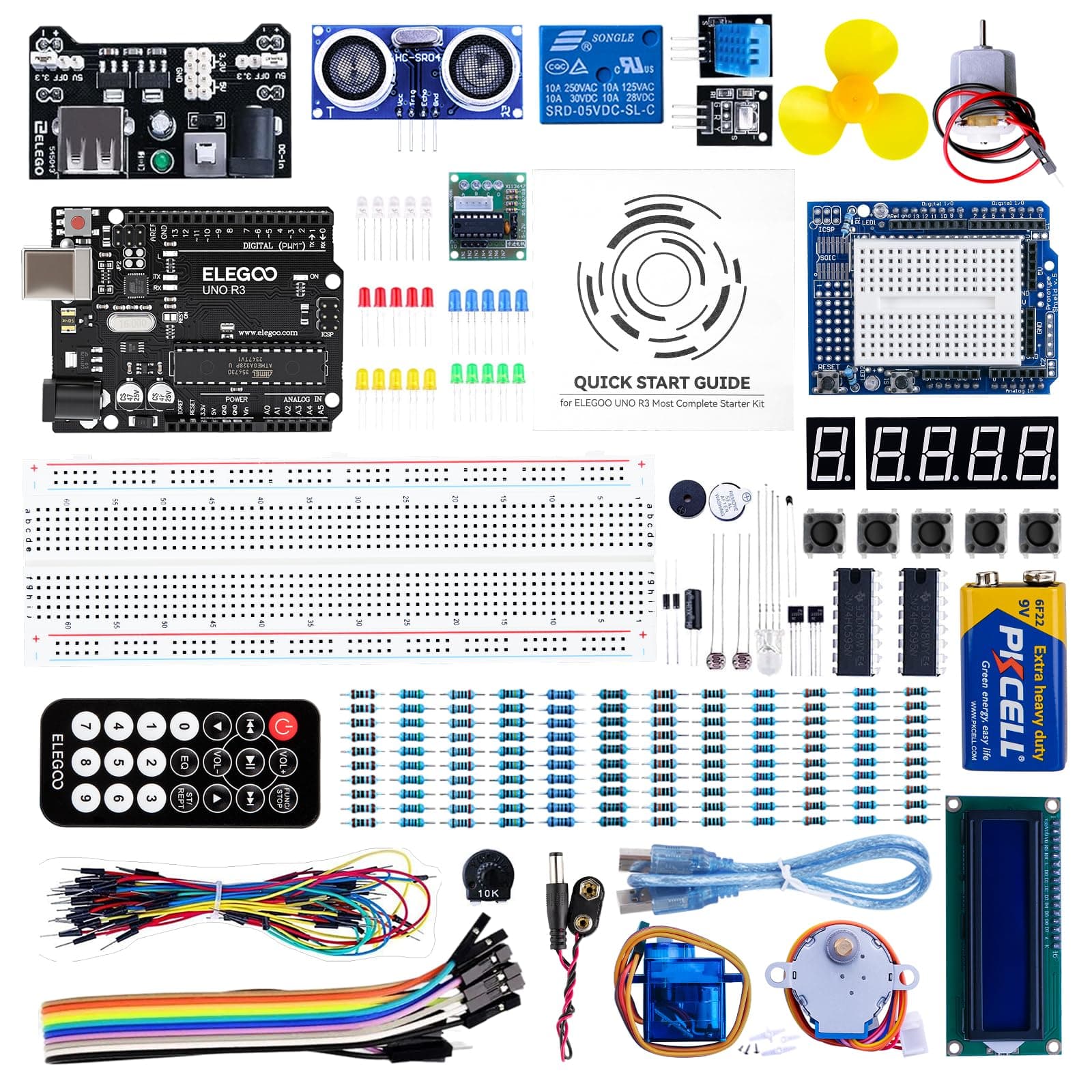 UNO Project Super Starter Kit with Tutorial, UNO R3 Controller Board, LCD1602, Servo, Stepper Motor, Relay etc. for Arduino Projects