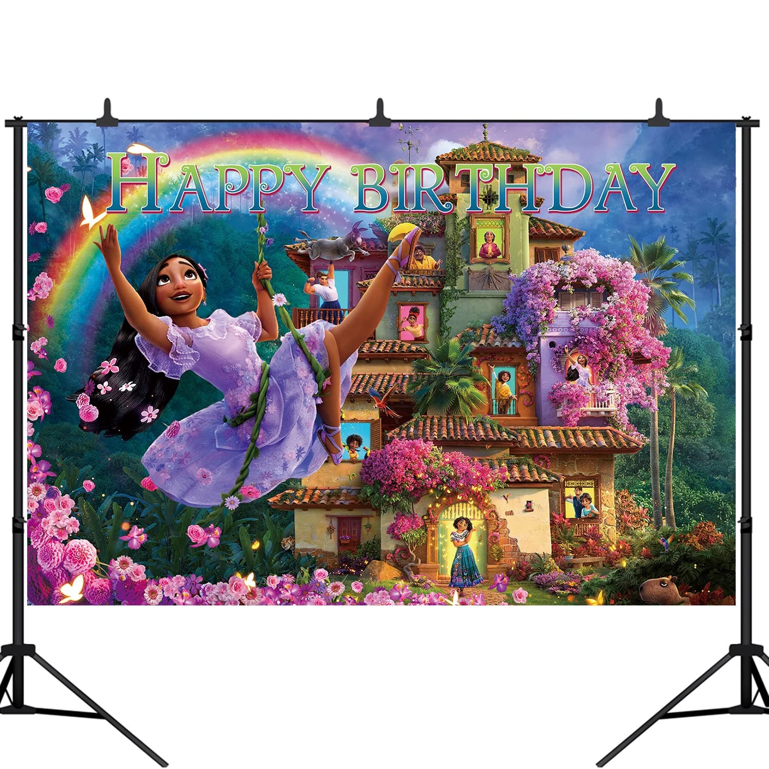 Encanto Birthday Party Supplies, Encanto Backdrop Magic Movie Happy Birthday Backdrop for Encanto Party Decorations, 5 x 3FT Birthday Banner for Girls Boys Kids Encanto Themed Birthday Party Décor