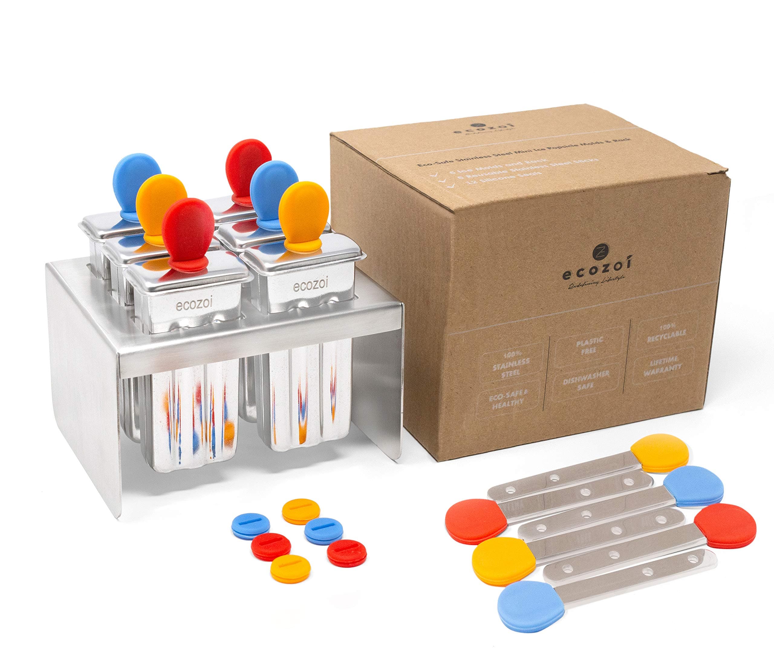 Popsicle Molds with        Reusable Steel Sticks, MINI Square Shape