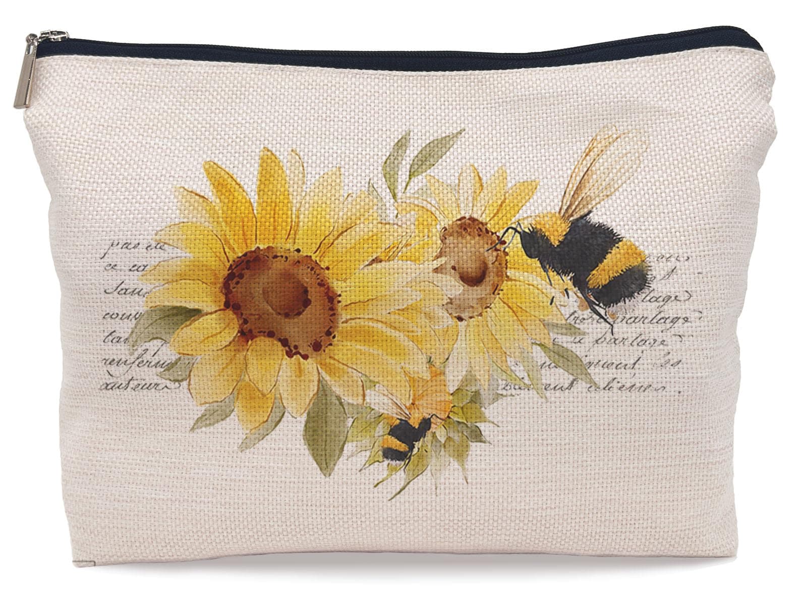 Watercolor Sunflower Bumblebee Makeup Bag, Summer Honey Bee Cosmetic Makeup Bag for Women, Bee Lovers Gifts, Yellow