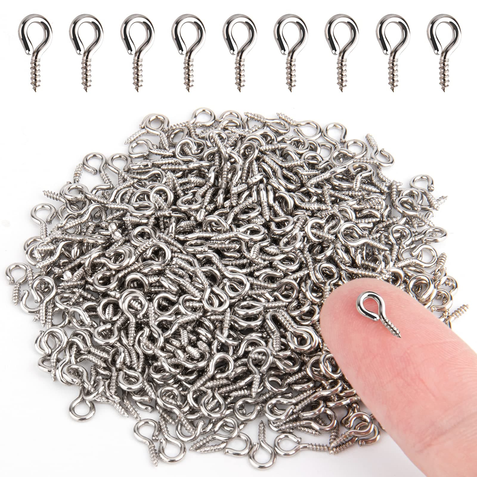 500PCS 4 x 8mm Small Screw Eye Pins for Jewelry Making, Mini Eyelets Threaded Clasps Hooks for Art DIY, Metal Hoop Peg/Bracelet Connectors