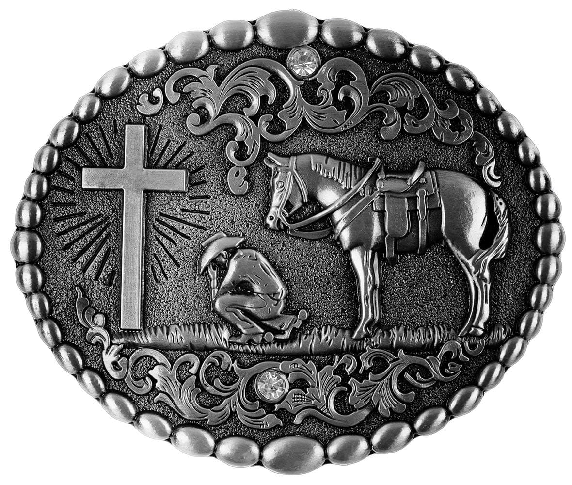 Moranse Religion Cross Cowboy Kneeling Prayer And Horse Design Belt Buckles
