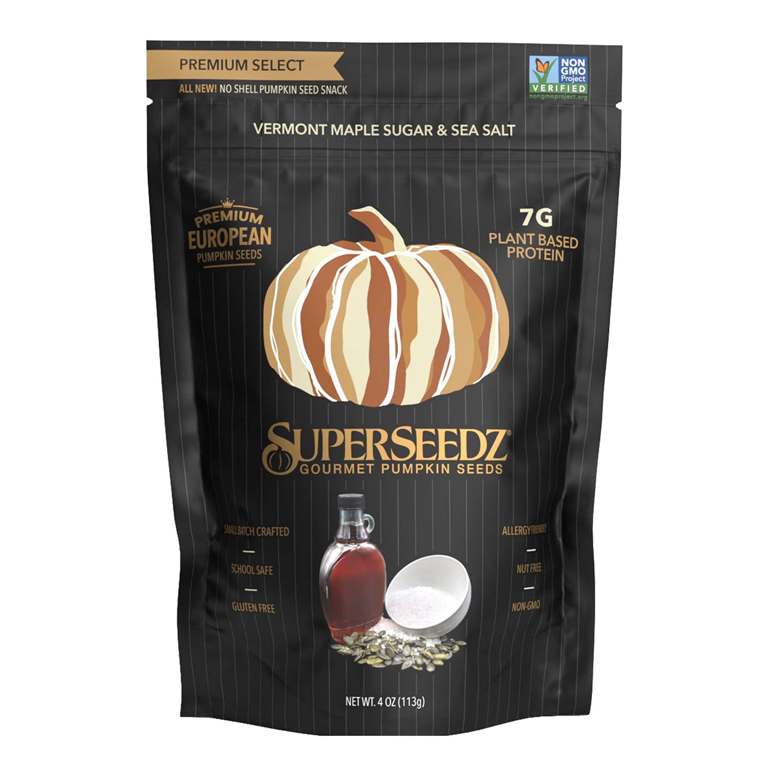 SuperSeedz Dry Roasted Pumpkin Seeds - Maple Sugar & Sea Salt Pepitas, Whole 30, Vegan, Keto, 8g Plant Based Protein, Produced in USA, Nut Free, Fresh Gluten Free Snack (4oz)