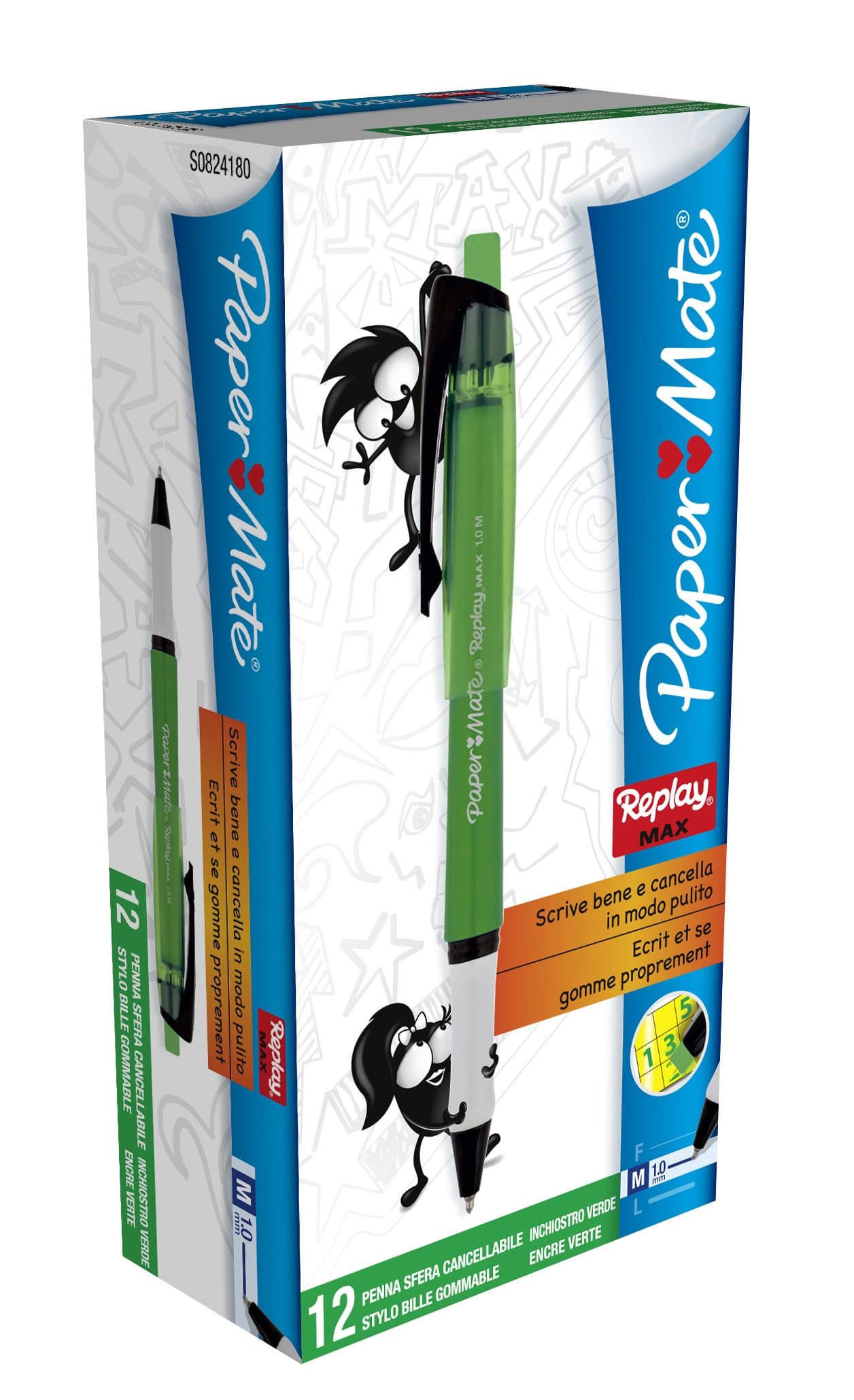 Paper Mate Replay Max Erasable Ball Pen Medium Tip - Green (Pack of 12)