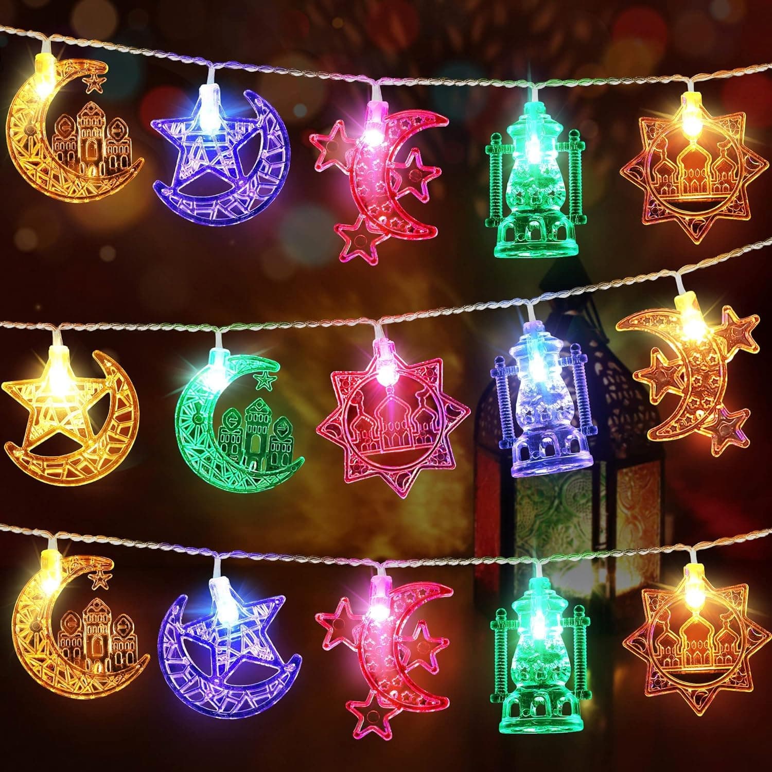 SHOKUTO Eid Ramadan String Light Ramadan Decorations for Home, Eid Decorations for Home String Light 4.9ft 10 LEDs, Colourful Star Moon Palace Ramadan String Lights for Home Indoor Outdoor Decor…