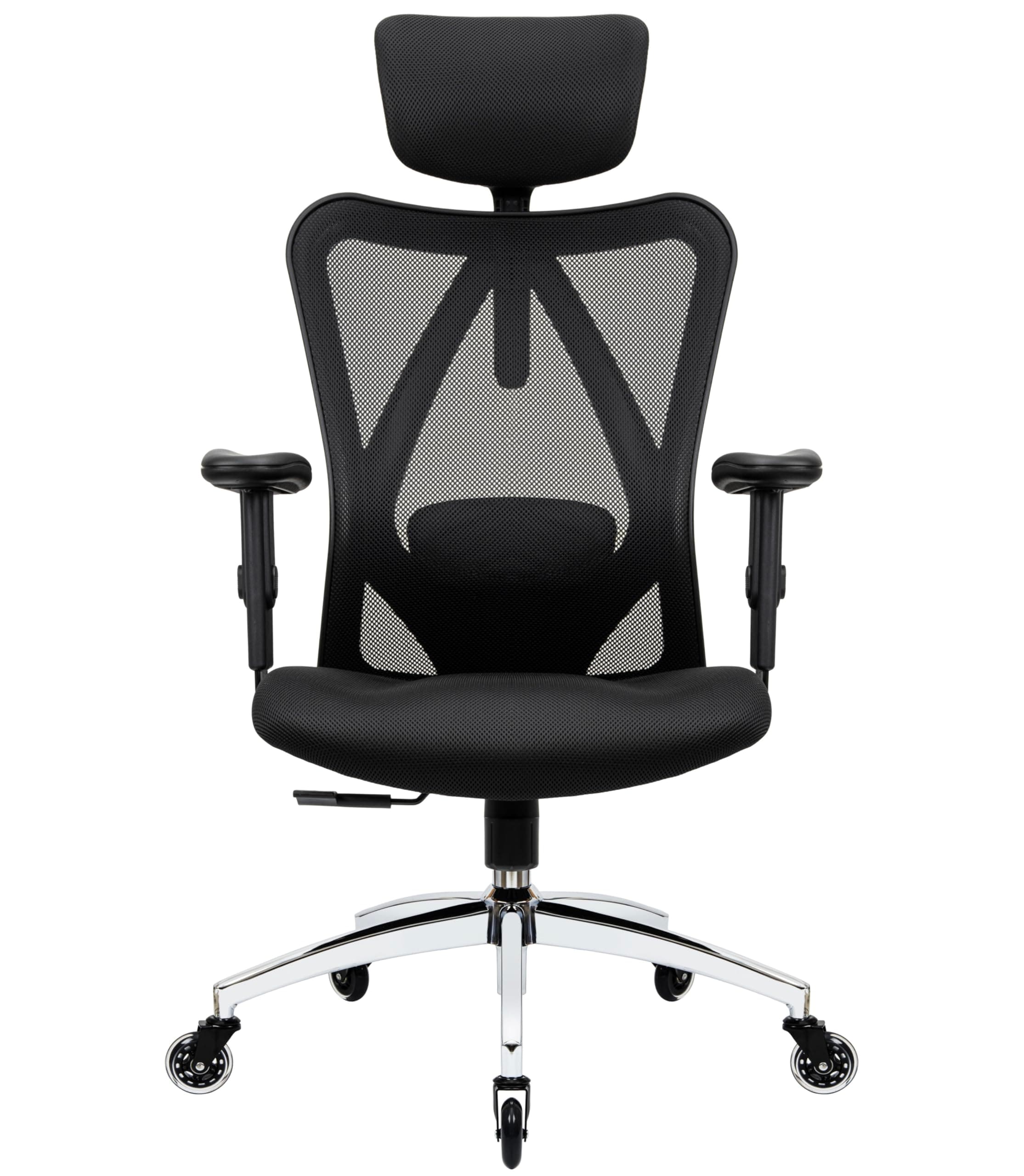 Ergonomic Office Chair with Rollerblade Wheels - High Back Breathable Mesh Desk Chair, 4D Lumbar Support, Memory Foam Seat, Adjustable Headrest and Armrests, Reclines, Black