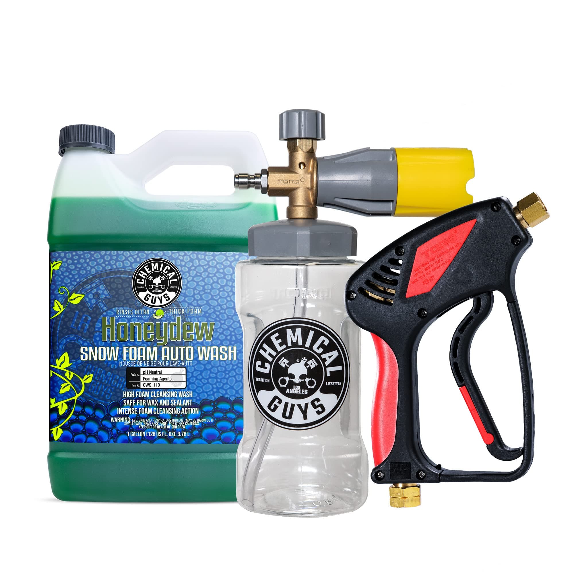 Chemical Guys CWS_110PMSK Big Mouth Pressure Washer Starter Kit - Honeydew Snow Foam Car Wash Soap, 128 fl oz (1 Gallon) + Big Mouth Foam Cannon & Snubby Spray Foam Gun, for Pressure Washer - 3 Items