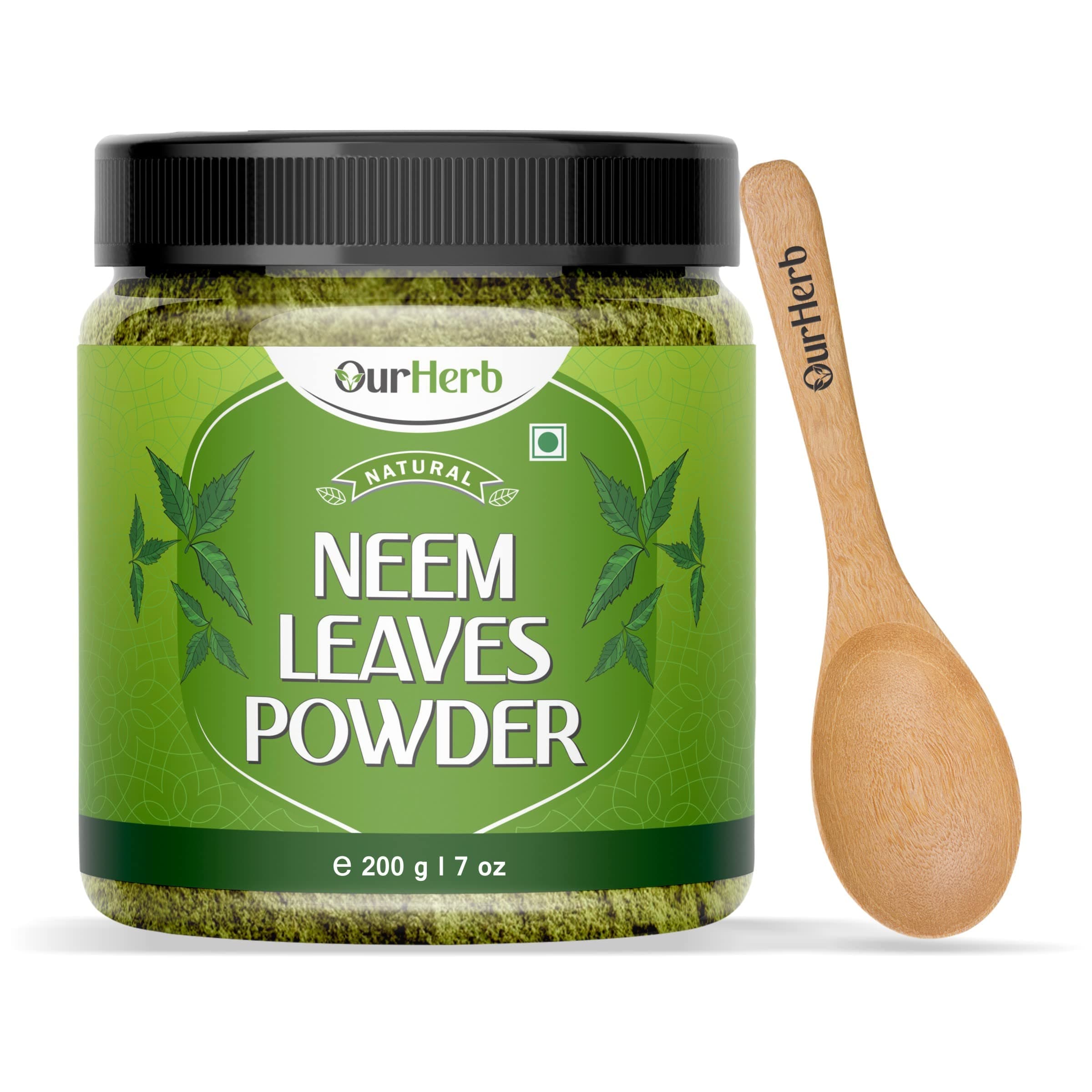 Pure Neem Leaves Powder: Natural Solution for Pimple-free Clear Skin & Silky Hair, Ideal for Face Packs, Hair Care, and Pigmentation Support with Wooden Spoon – 200g | 7 Oz