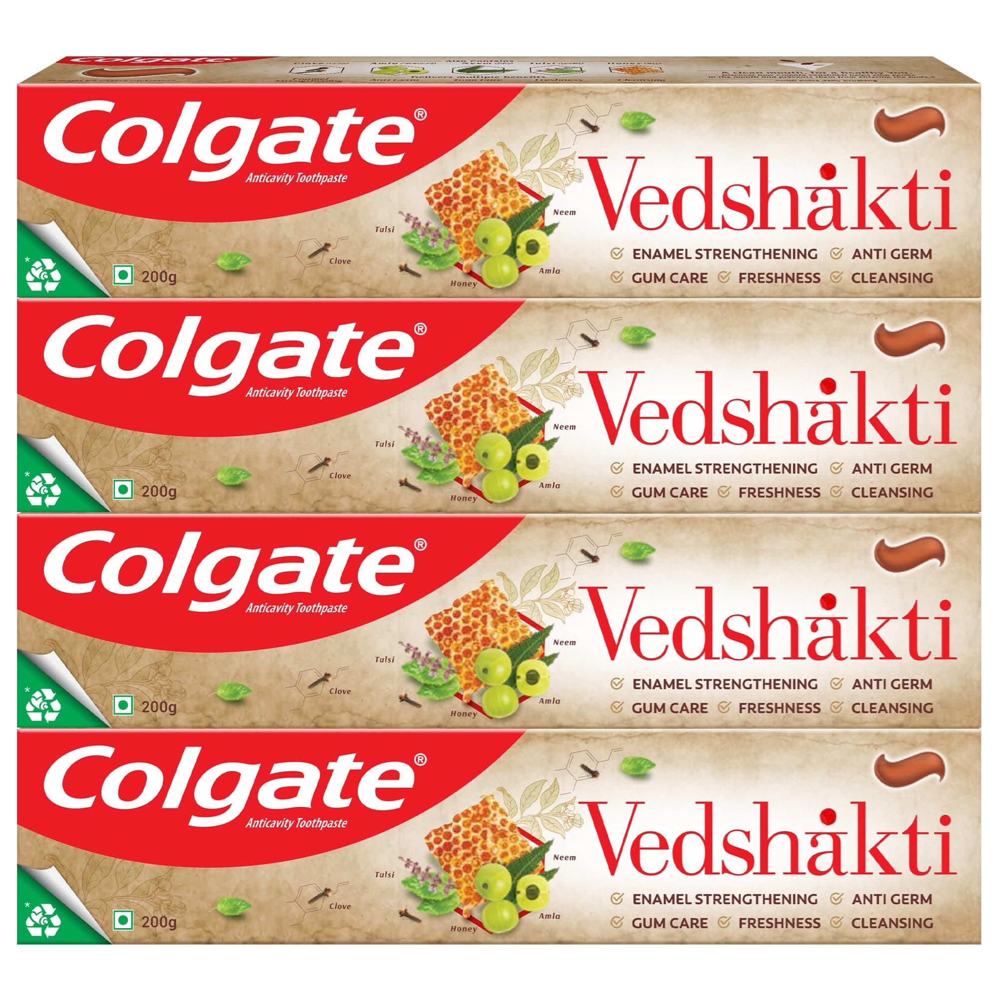 Vedshakti Toothpaste, Anti-Bacterial Paste for Whole Mouth Health, With Neem, Clove, and Honey, 800g, 200g X 4 (Saver Pack)