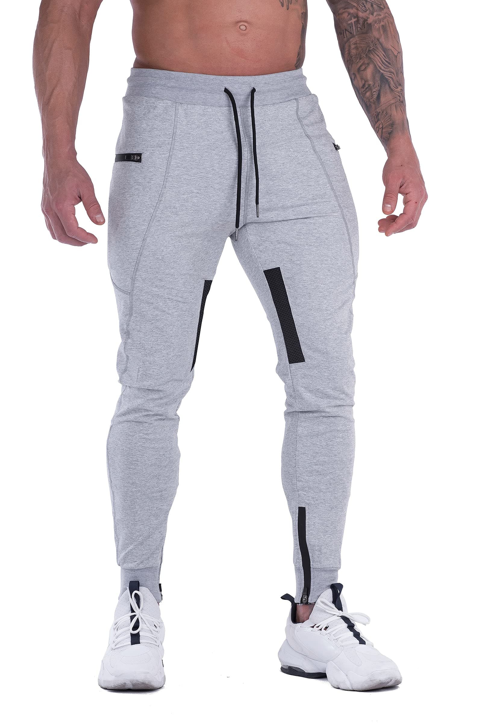 Mens Joggers Sweatpants Slim Fit Workout Training Thigh Mesh Gym Jogger Pants with Zipper Pockets