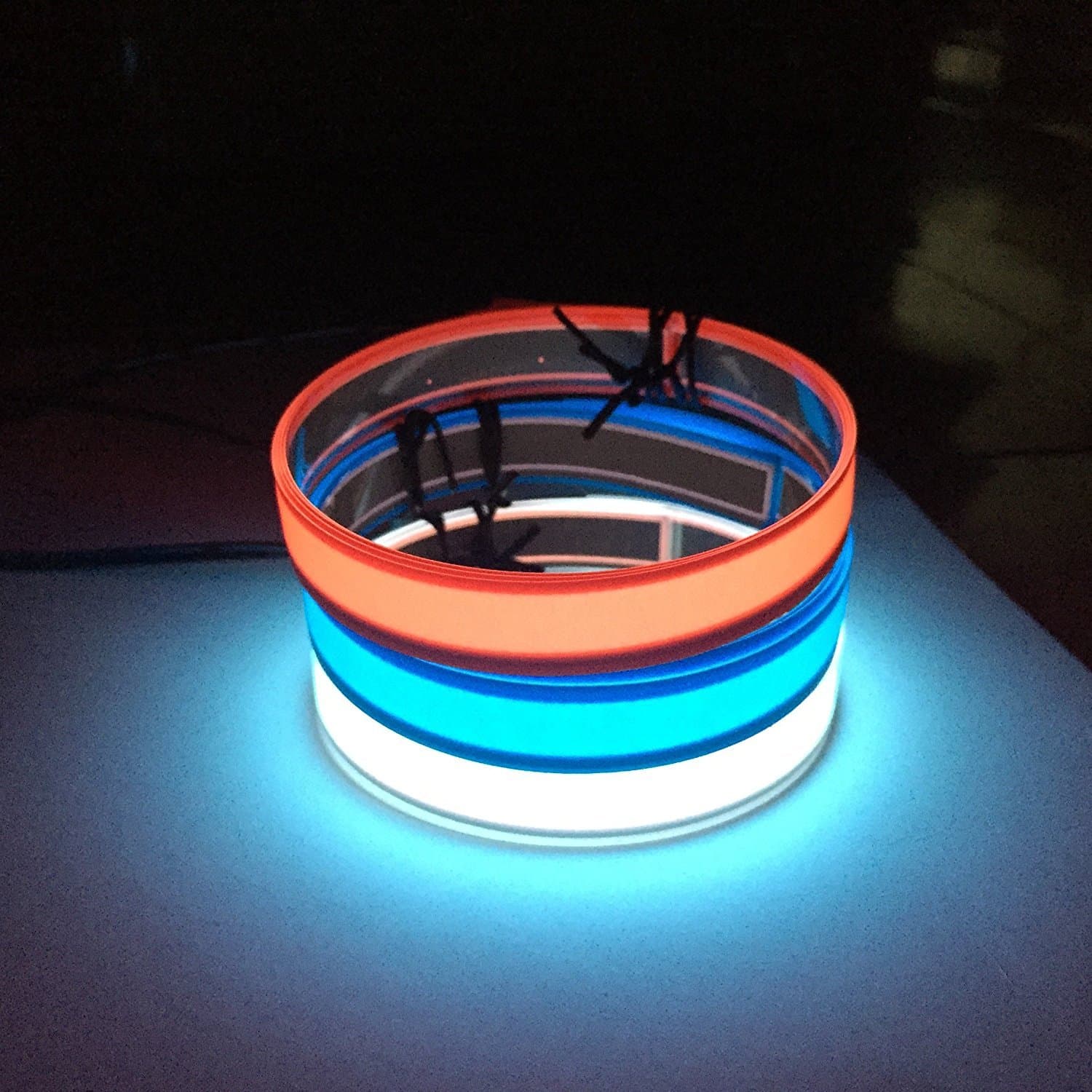 NEW OCEAN 3 Pack - 3ft Neon Glowing Strobing Electroluminescent Wire EL Tape Belt for Halloween Party Cosplay Decoration White Blue Red