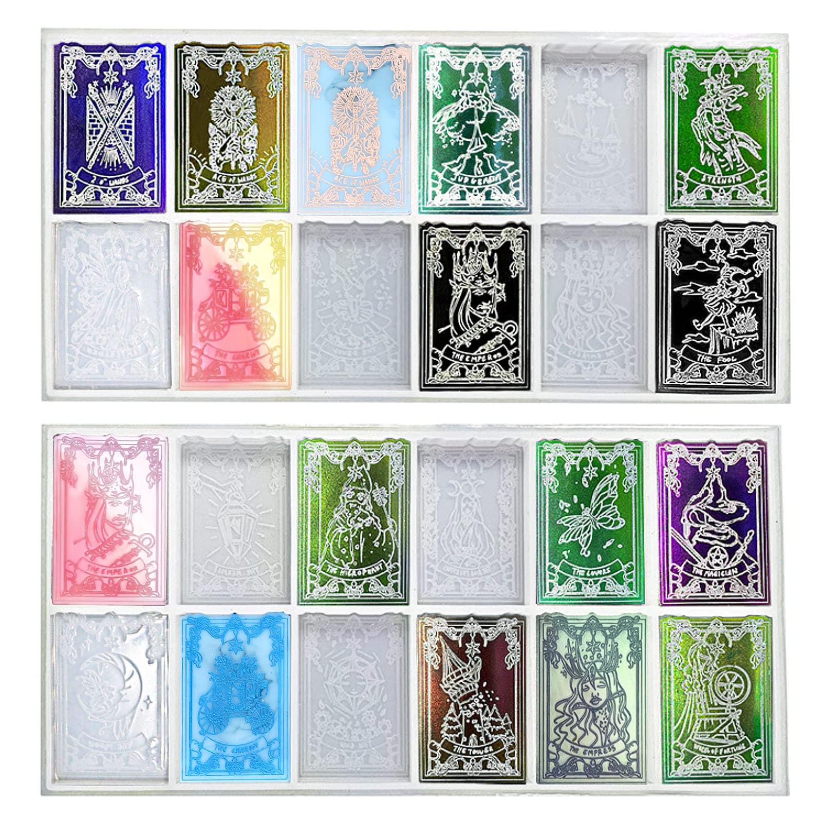 CHIGIH Tarots Card Resin Molds,24 Silicone Major Arcana Cards Molds for Casting DIY Epoxy Models Tarots Card and Jewelry for Games,Decoration,Divination (24pcs-Regular Size)