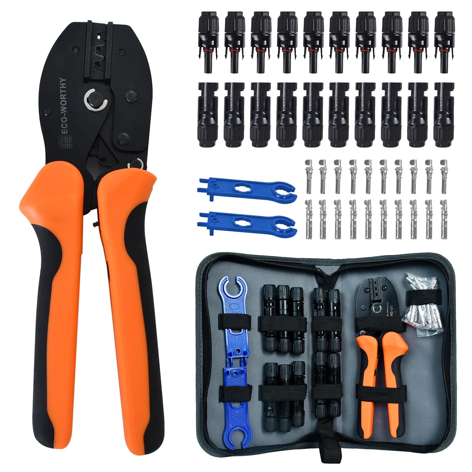 ECO-WORTHY Solar Crimper Tool Kit for Solar Panel Cable Wire ： 1PCS Solar Crimper and 10Pairs Solar connectors and 1Pair Solar Connector Spanner Wrench, Solar Installation Assembly Tools