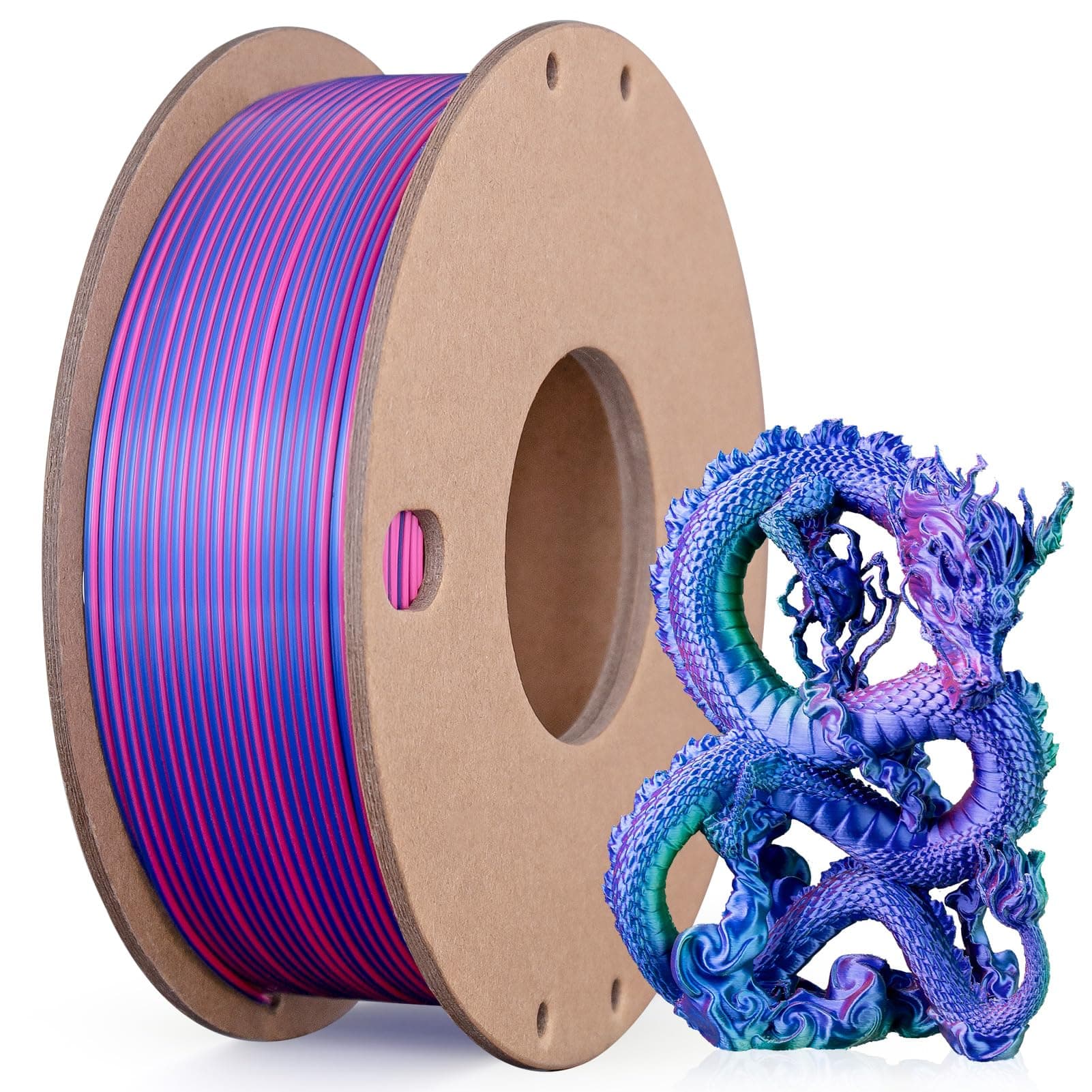 Silk PLA 3D Printer Filament Triple Color Silk PLA Filament 1.75mm 3D Printing Filament Fit Most FDM Printers, 250g Spool(0.55lbs), 3 in 1 Color Rose Red Dark Blue Green