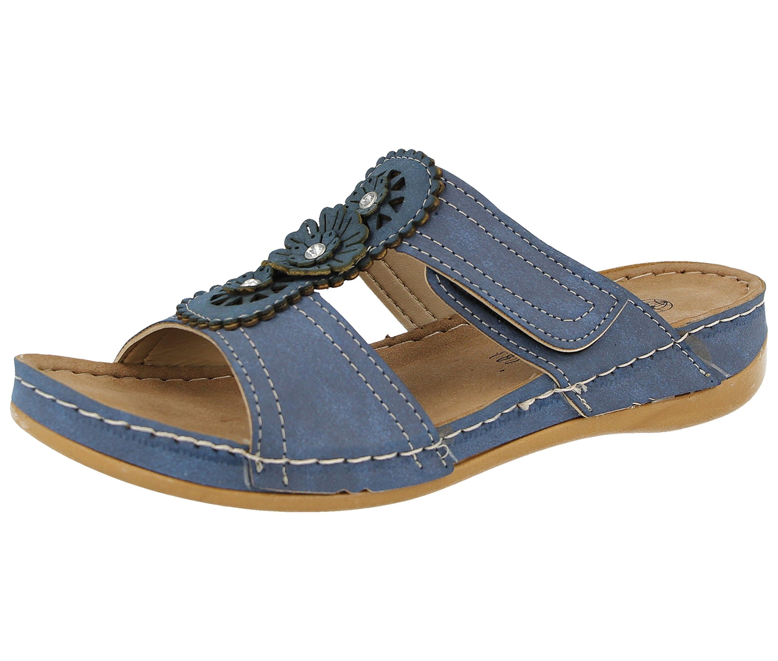 Gezer Ladies Faux Leather Cut Out Summer Slip On Lightweight Low Wedge Mule Sandals Shoe 3-8