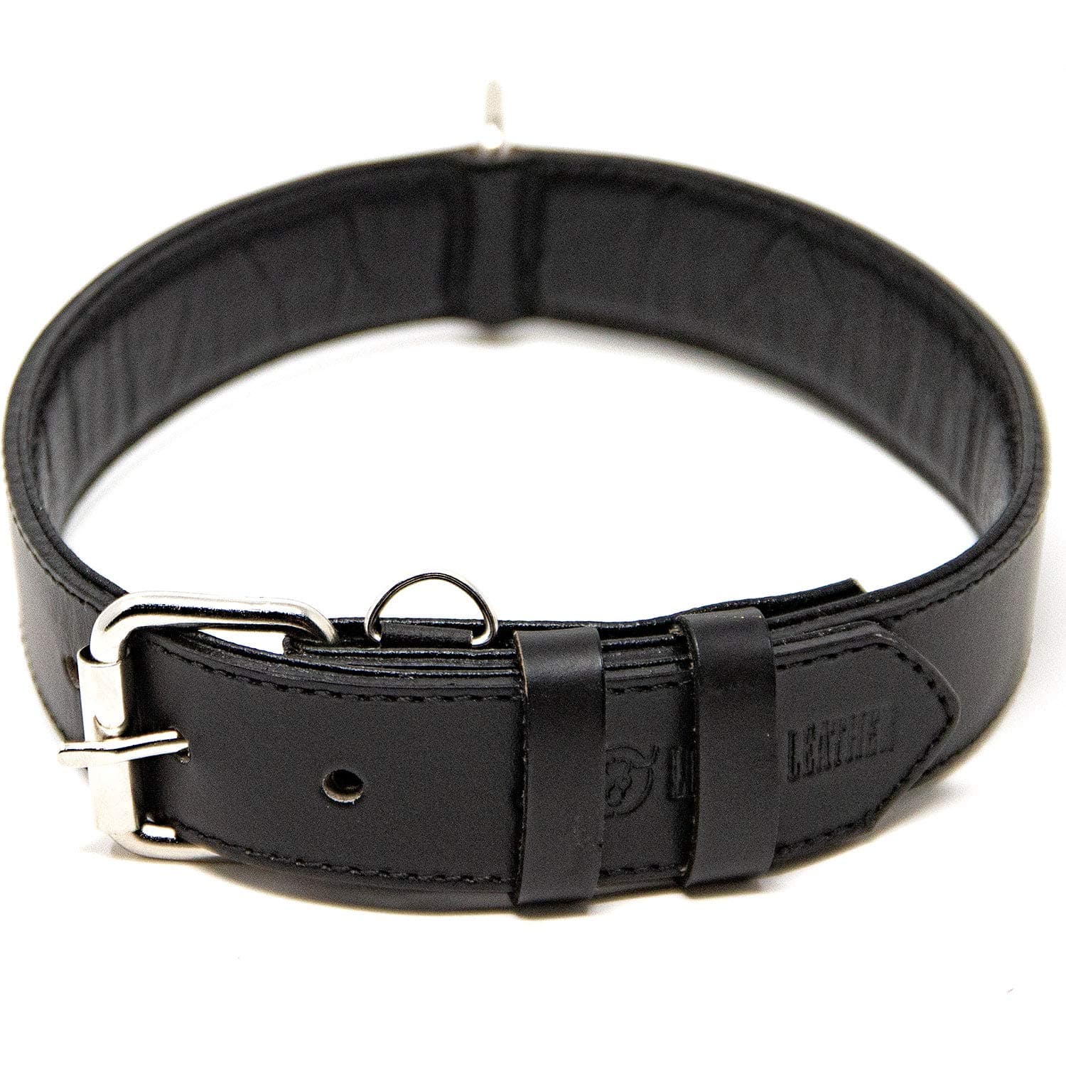 Logical LeatherPet Dog Collar - Best Full Grain Padded Leather Collars L - Fits 17-21 in. Neck Black