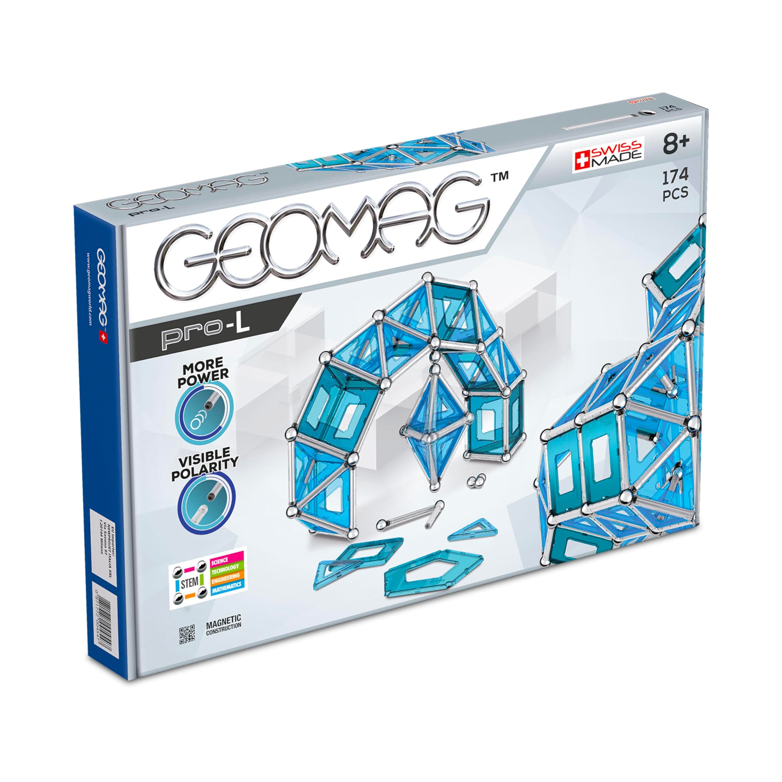 GEOMAG Magnetic Toys | Magnets for Kids | STEM-endorsed Educational Building Cube Set for Creativity & Learning Fun | Swiss-made | Age 8+ Pro-L Kit 174 Piece