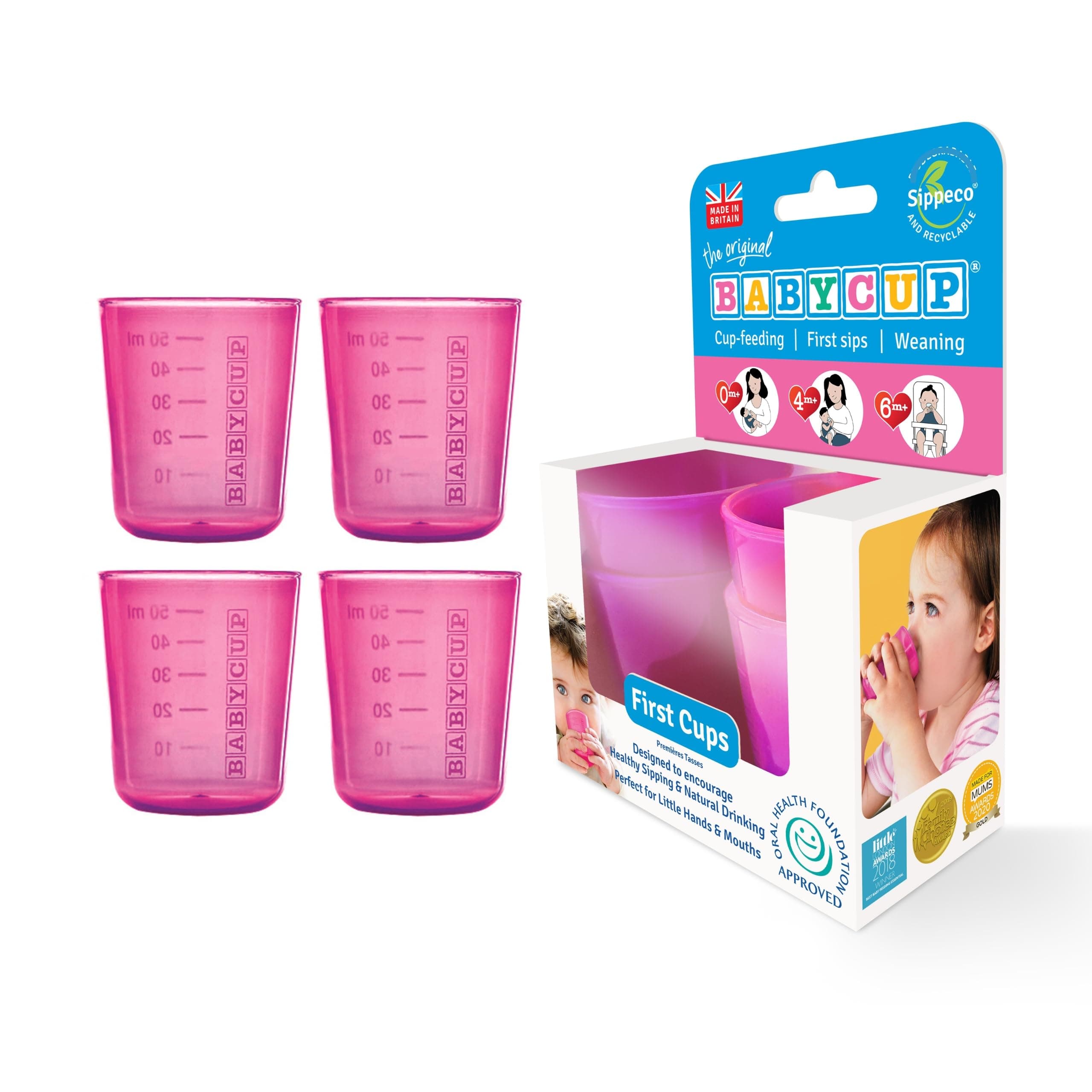 Baby and Toddler First Cup | Trainer Cups for Sipping | Aids Weaning | Mini Size | 50ml (4pk Pink)
