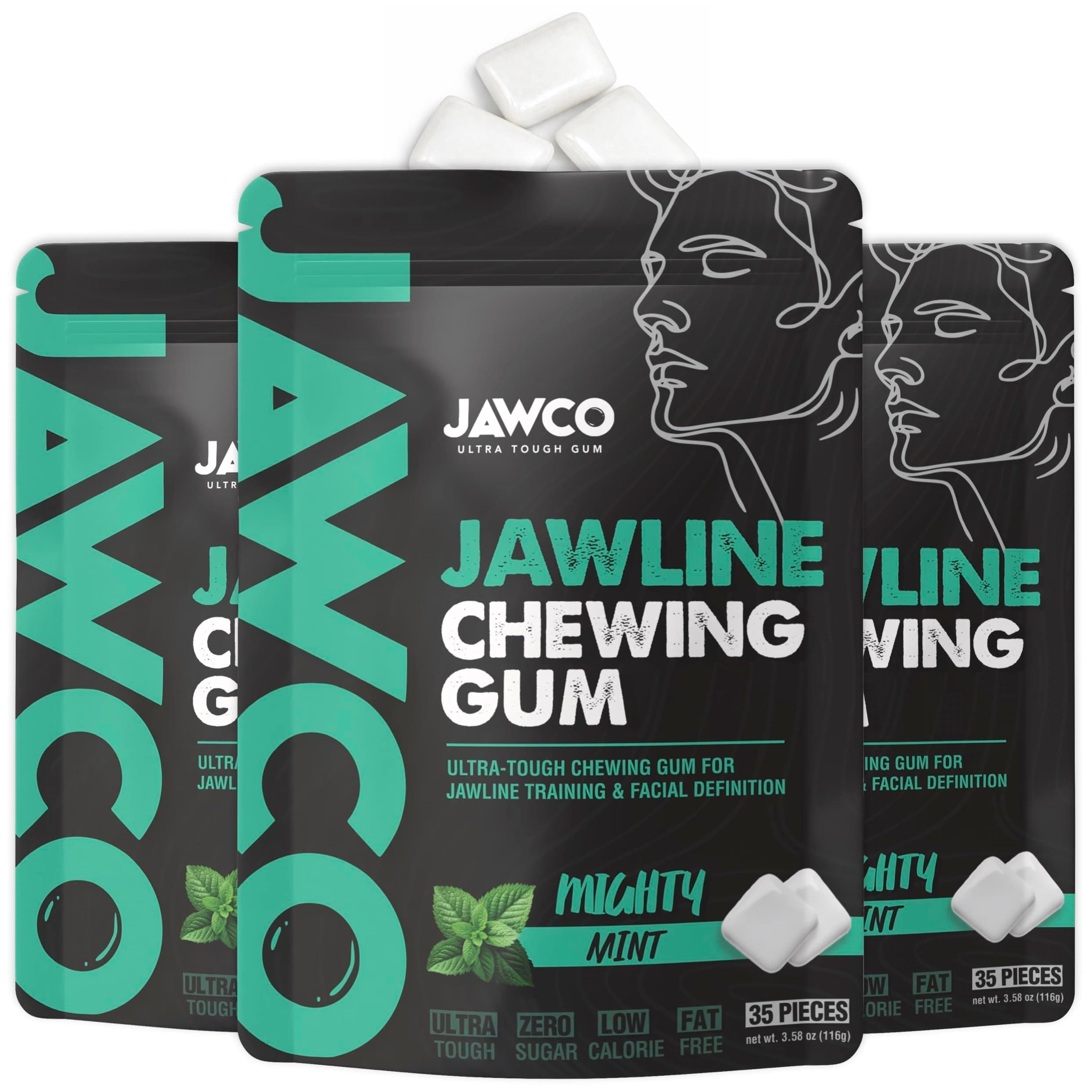 JAWCKO Ultra-tough Jawline Chewing Gum | Get a Stronger, Squarer Jawline | Mighty Mint Jaw Training Hard Gum | Chisel, Sculpt, Tone your Jaw | 15X Hardness | Facial Fitness Mewing Gum | 40 Pieces/Pack