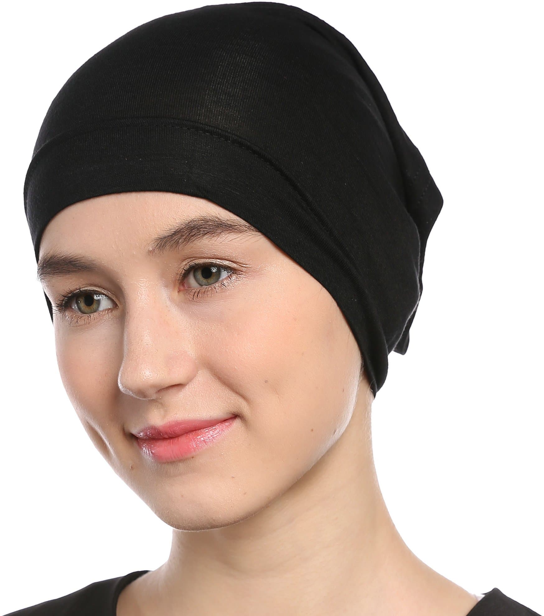 mens female Black Under Scarf Tube Cap with Brim (Hijab Accessory), Black, Size One Size