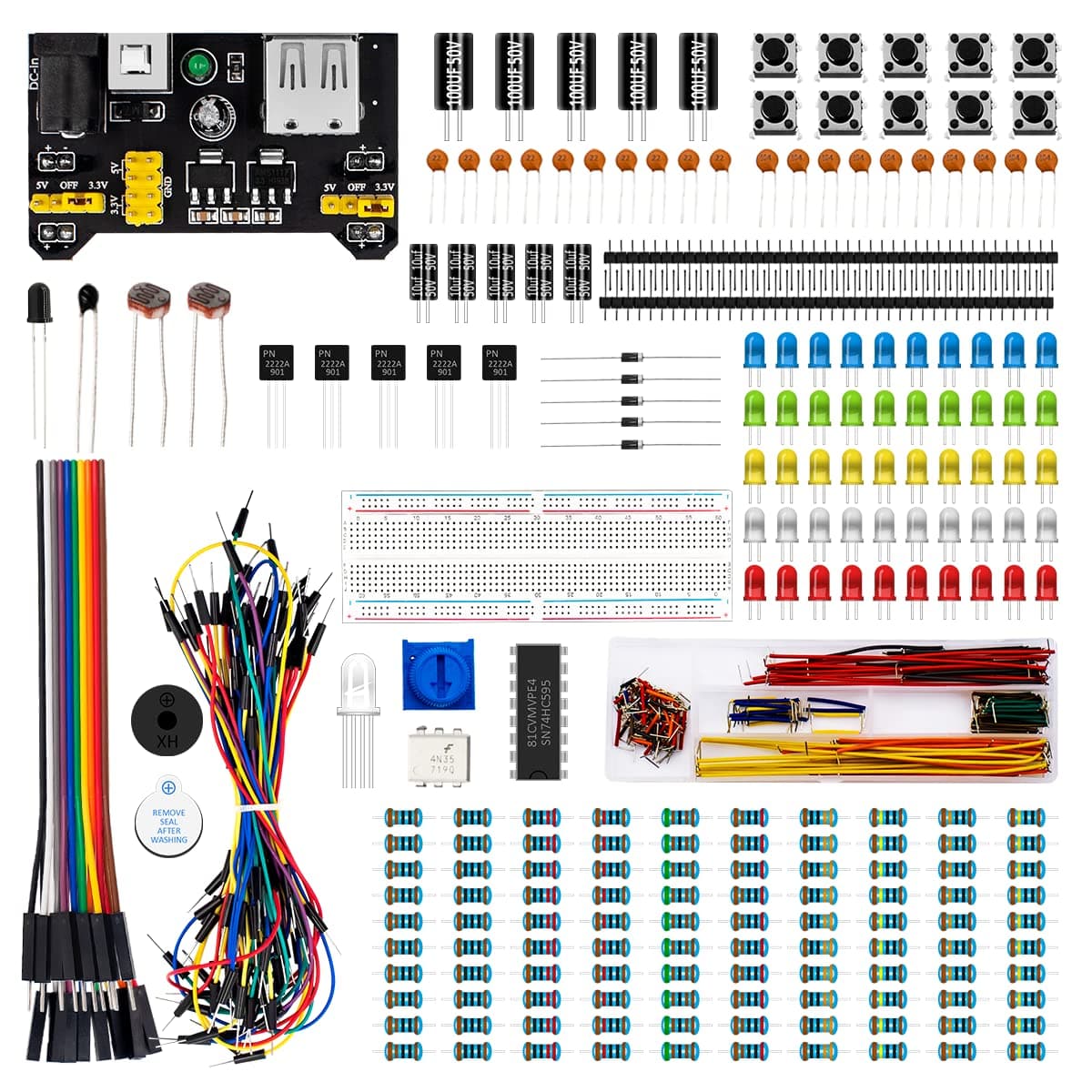 LAFVINElectronics Fun Kit with 830 tie-Points Breadboard,Power Supply,Jumper Wires,Resistors,LED Compatible with Arduino R3,Mega2560,STM32,Raspberry Pi