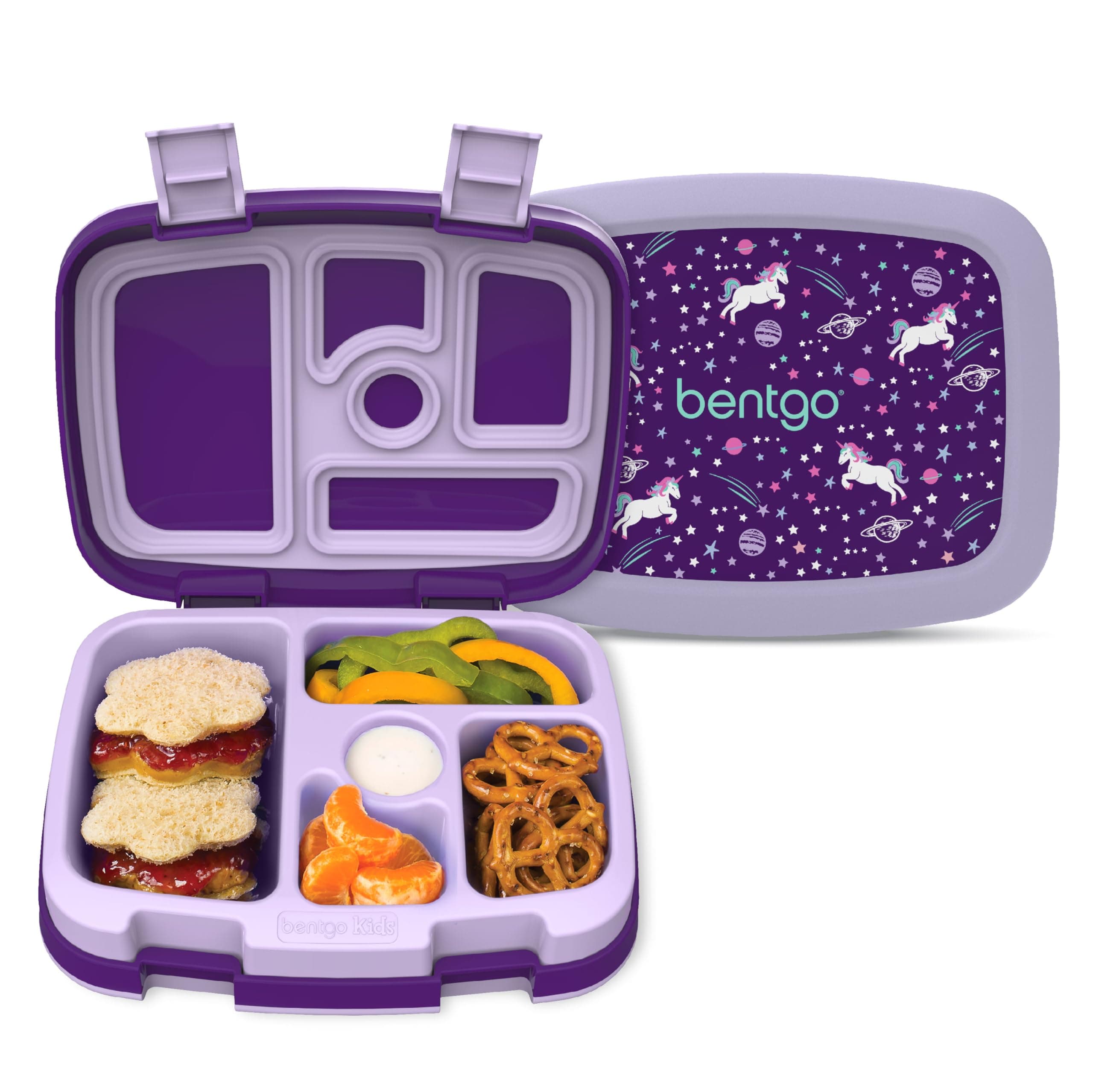Bentgo Kids Prints Leak-Proof, 5-Compartment Bento-Style Kids Lunch Box - Ideal Portion Sizes for Ages 3-7, Durable, Drop-Proof, Dishwasher Safe, & PFAS & BPA-Free Materials (Unicorn)