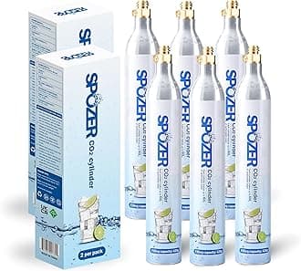 SPOZER 60L CO2 Cylinder for SodaStream, CO2 Canister Threaded Cylinders Compatible w/All Threaded 'Screw-In' Soda Makers, FIZZ, ONE TOUCH, JET, etc. - Set of 6
