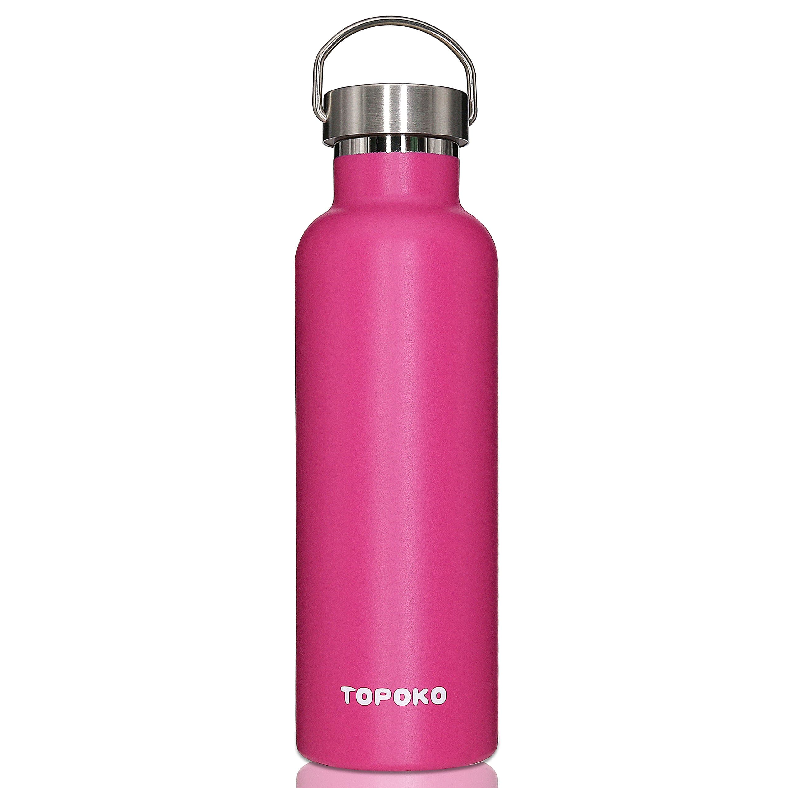 TOPOKO 25 oz Stainless Steel Vacuum Insulated Water Bottle, Keeps Drink Cold up to 24 Hours & Hot up to 12 Hours Leak Proof and Sweat Proof Large Capacity Sports Bottle Wide Mouth Metal Lid (Pink)