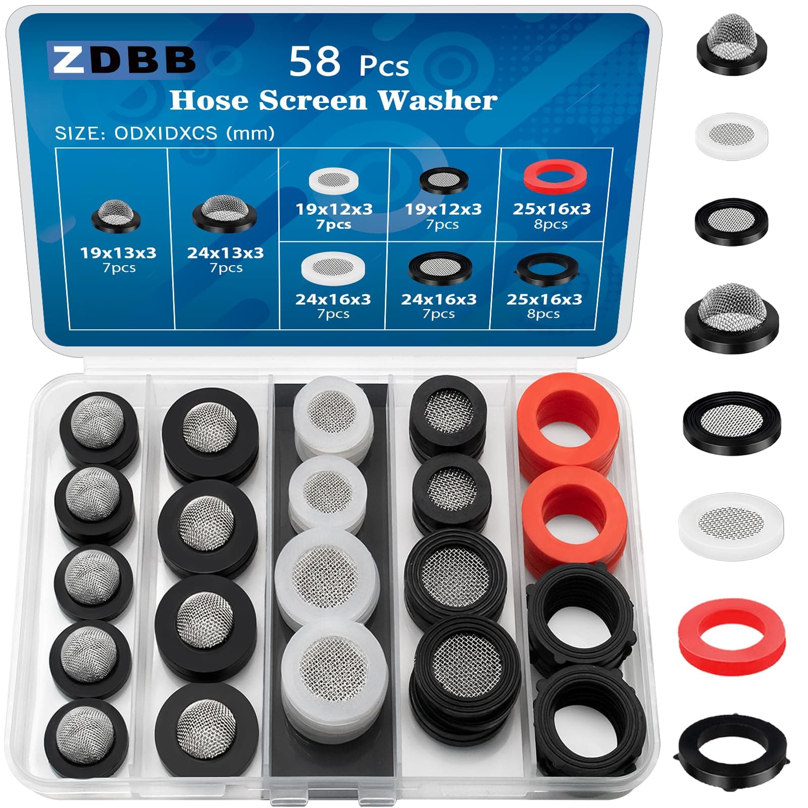 58 PCS Shower Head Garden Hose Screen Filter Gasket.Stainless Steel Water Filter Hose Washer Kit for 1/2,3/4 Inch Plumbing Faucet Screen Fittings and 5/8" Washing Machine Inlet Line Connection