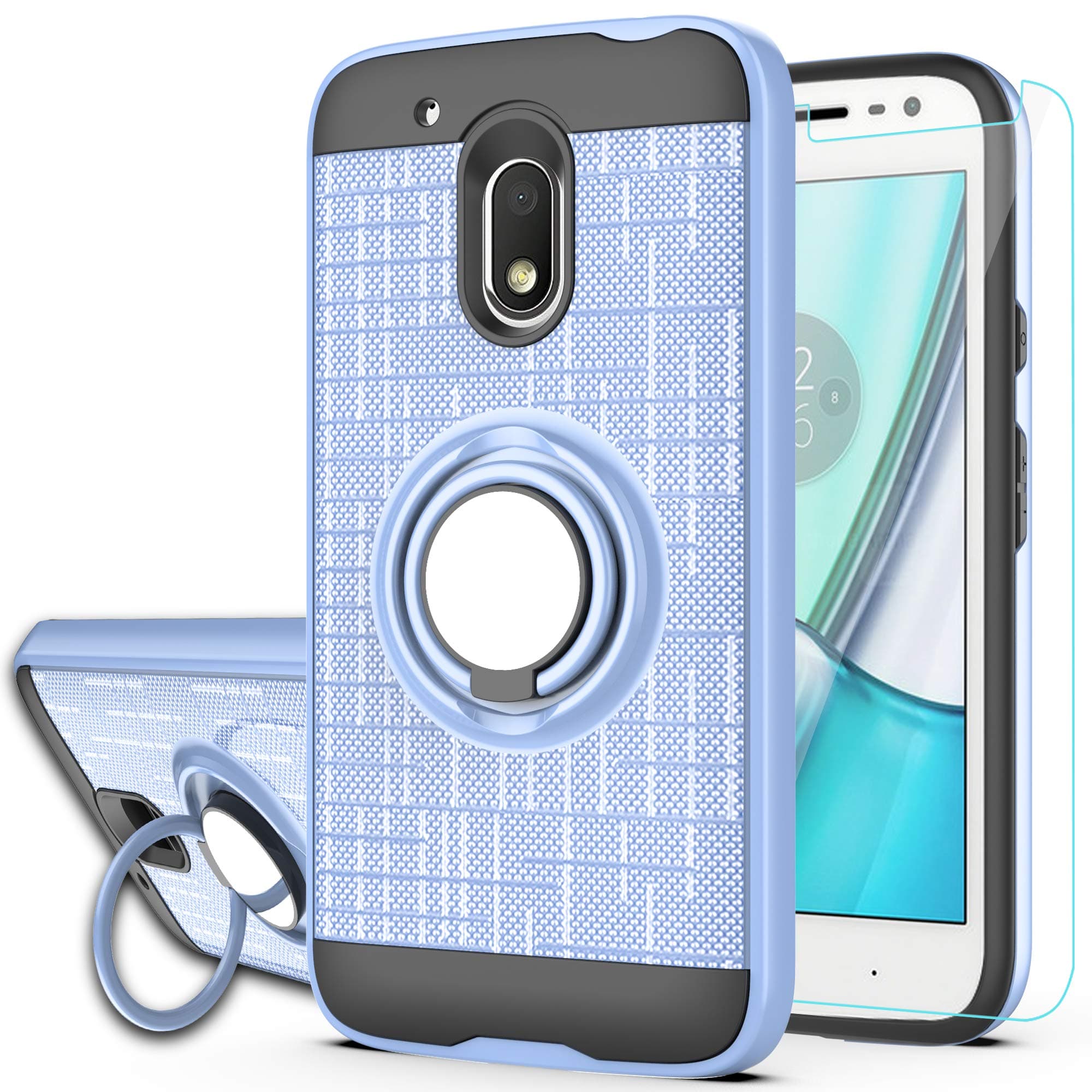 Moto G4 Play Case,Moto G Play 4th Generation Case,[Not fit Moto G4],with HD Screen Protector,YmhxcY 360 Degree Rotating Ring & Bracket Dual Layer Resistant Back Cover for Moto G4 Play-ZH